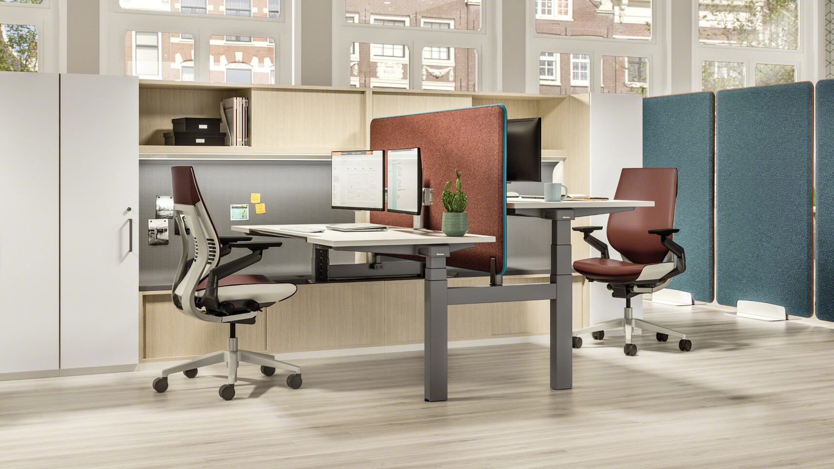 Steelcase Gesture Wrapped Back Office Task Chair Insitu At Height Adjustable Desk