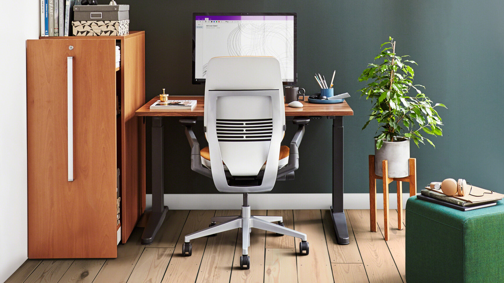 Steelcase Gesture Shell Back Office Task Chair Insitu At Desk Rear View
