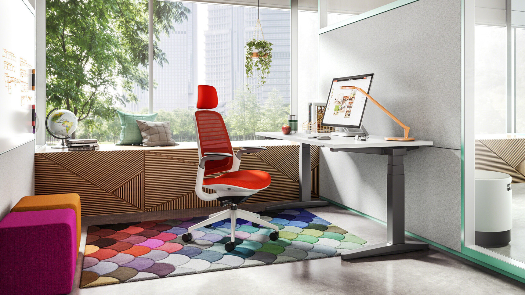 Steelcase Series 1 Office Chair With Headrest Orange Upholstery In Office