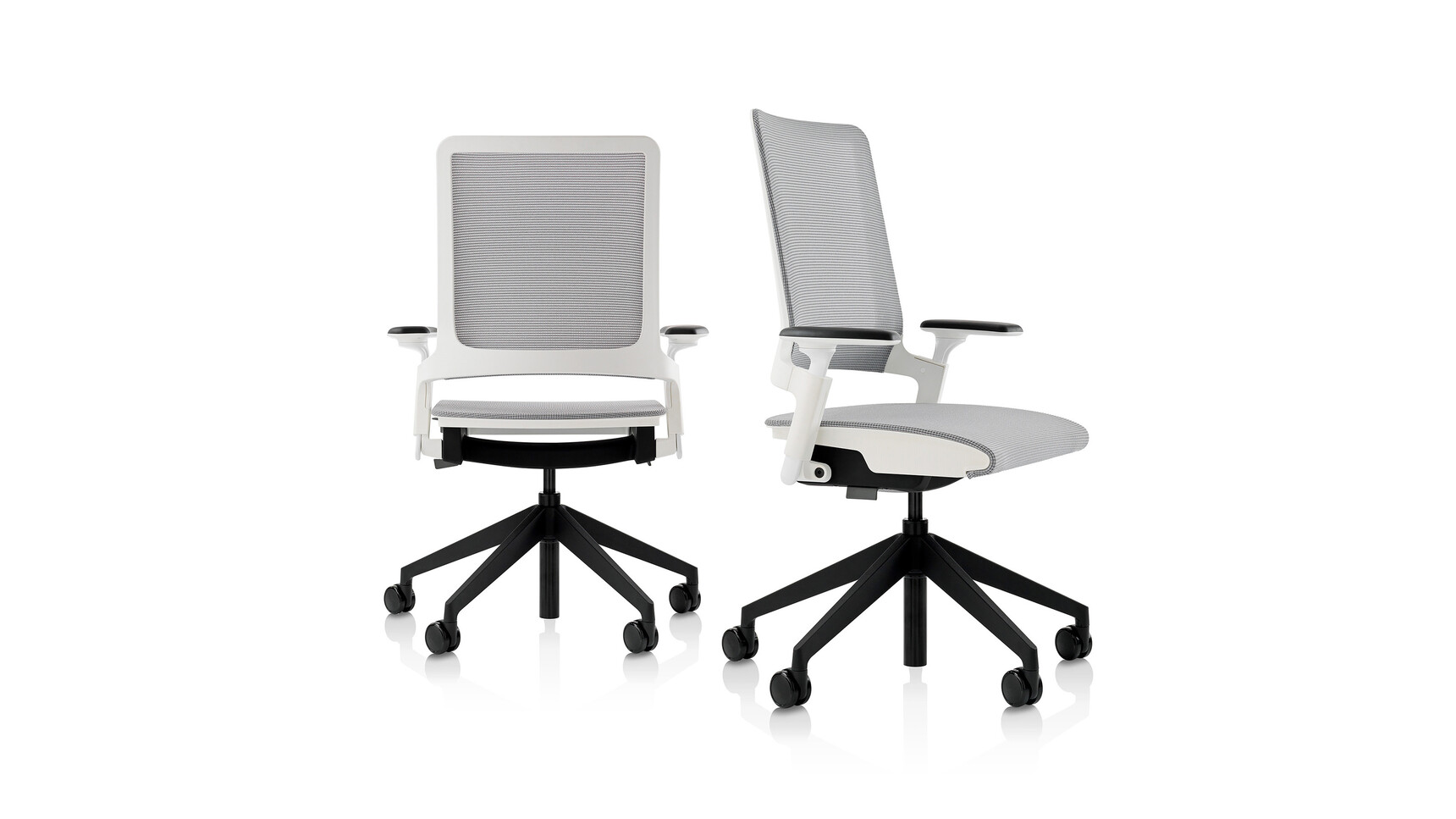 Two Orangebox Kirn Office Chair With Smoke Upholstery And Black Base On White Background