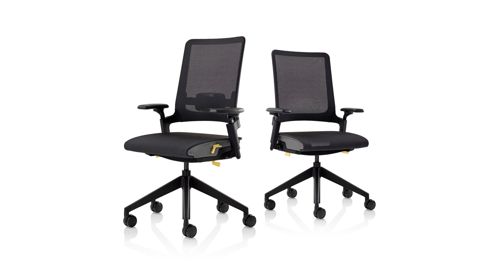 Orangebox Kirn Office Chair In Charcoal Finish With Black Finish With Two Chairs On White Background