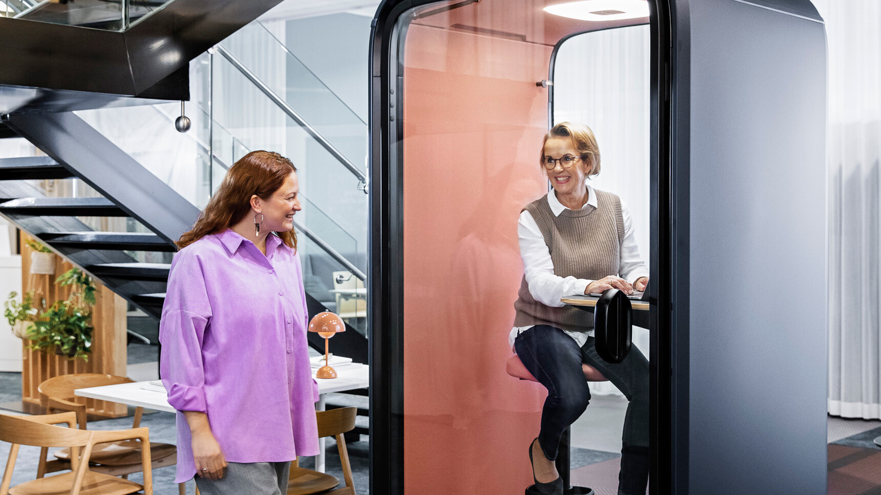 Framery One Meeting Pod In Grey Finish In Use In Office