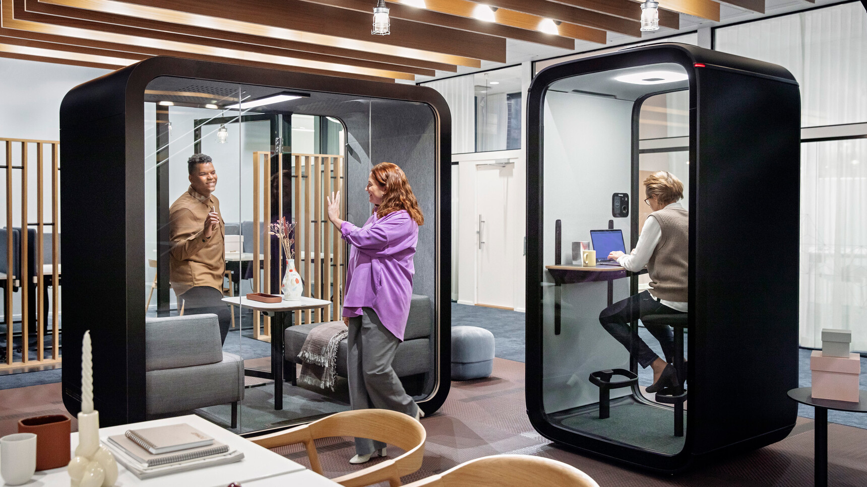 Framery One Meeting Pod In Black Finish By Another Framery Pod In Office Setting