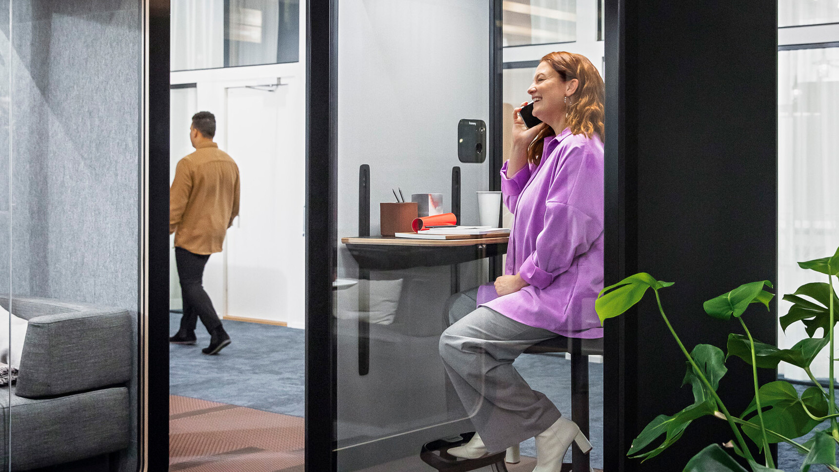 Framery One Meeting Pod In Black Finish In Use In Office Environment