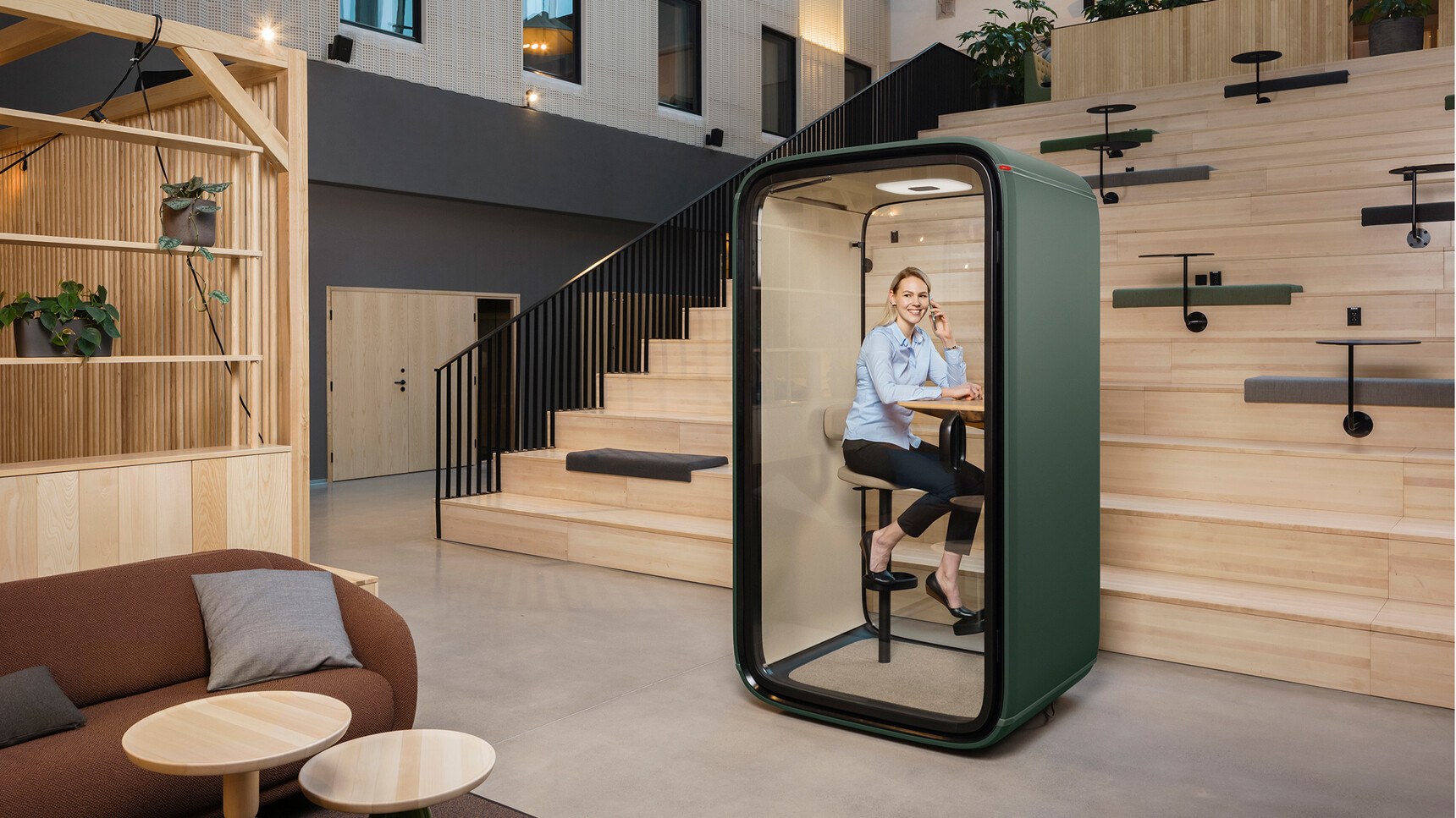 Framery One Meeting Pod In Green Finish In Office Setting