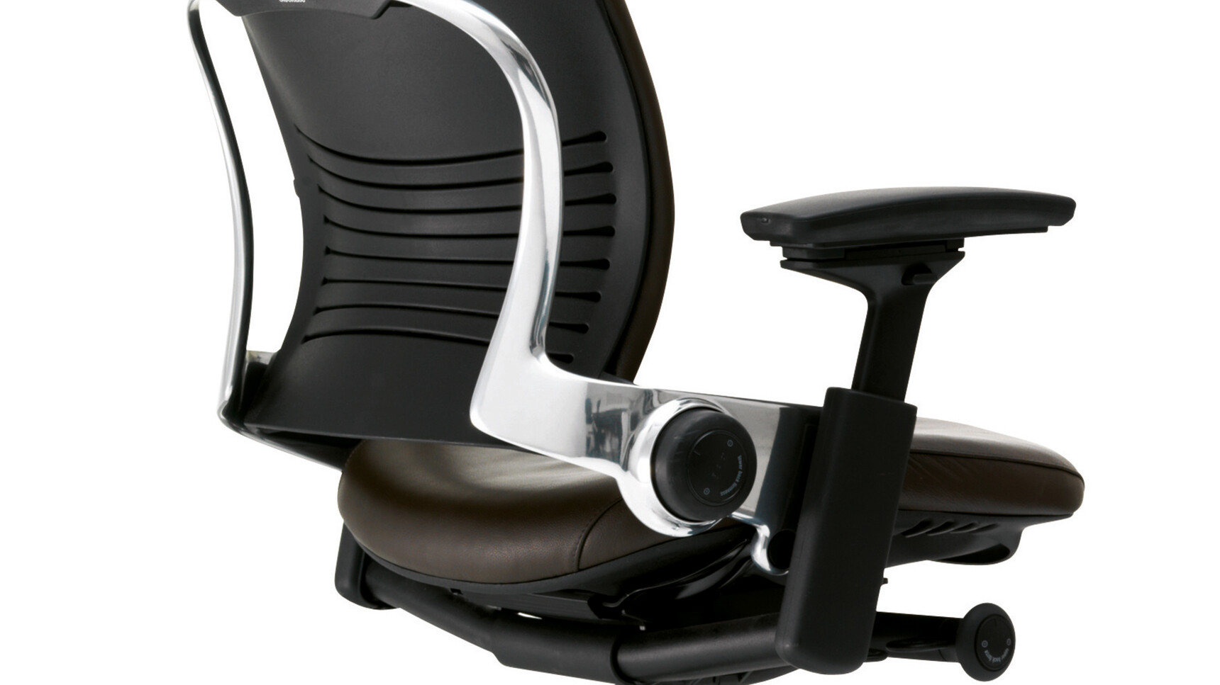 Steelcase Leap V2 Premium Leather Office Chair With Brown Upholstery Detail Image Of The Back