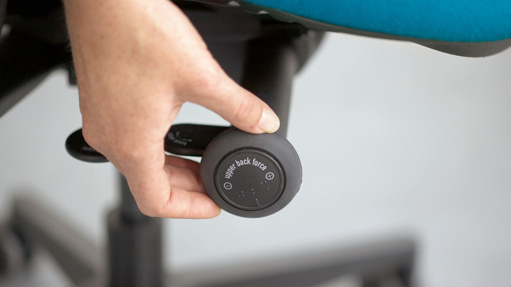 Steelcase Leap V2 Upholstered Office Chair With Headrest With Blue Fabric Detail Image Showing Adjustments