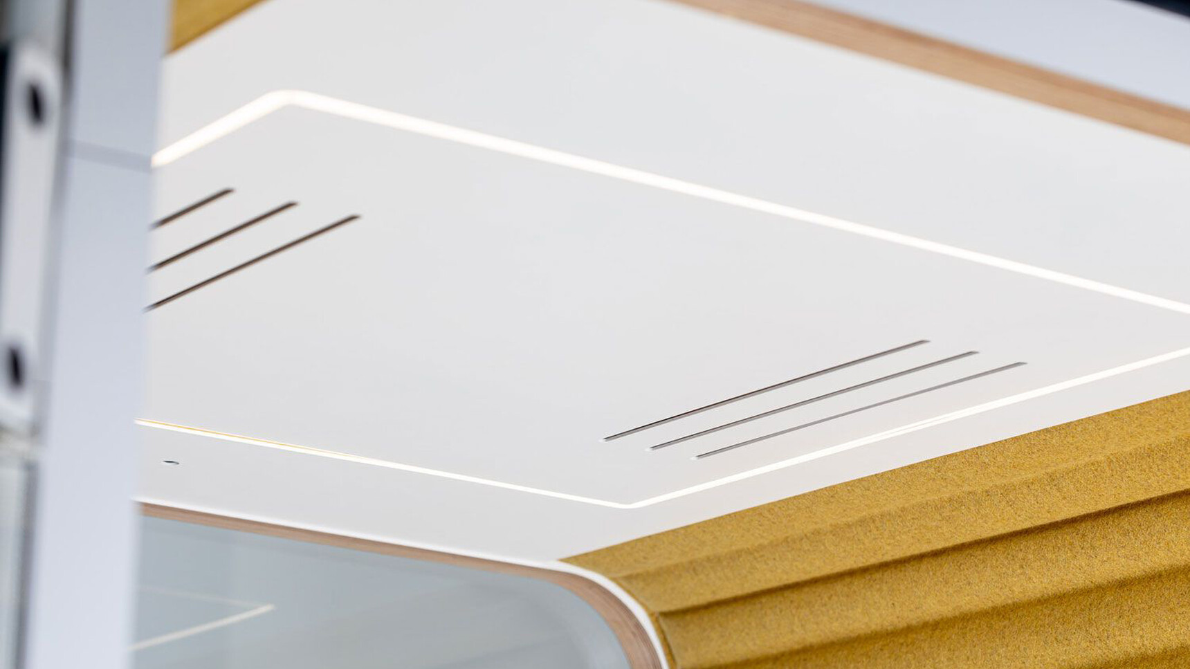 Buzzi Space BuzziNest Booth With Yellow Interior With White Ventilation Detail Image