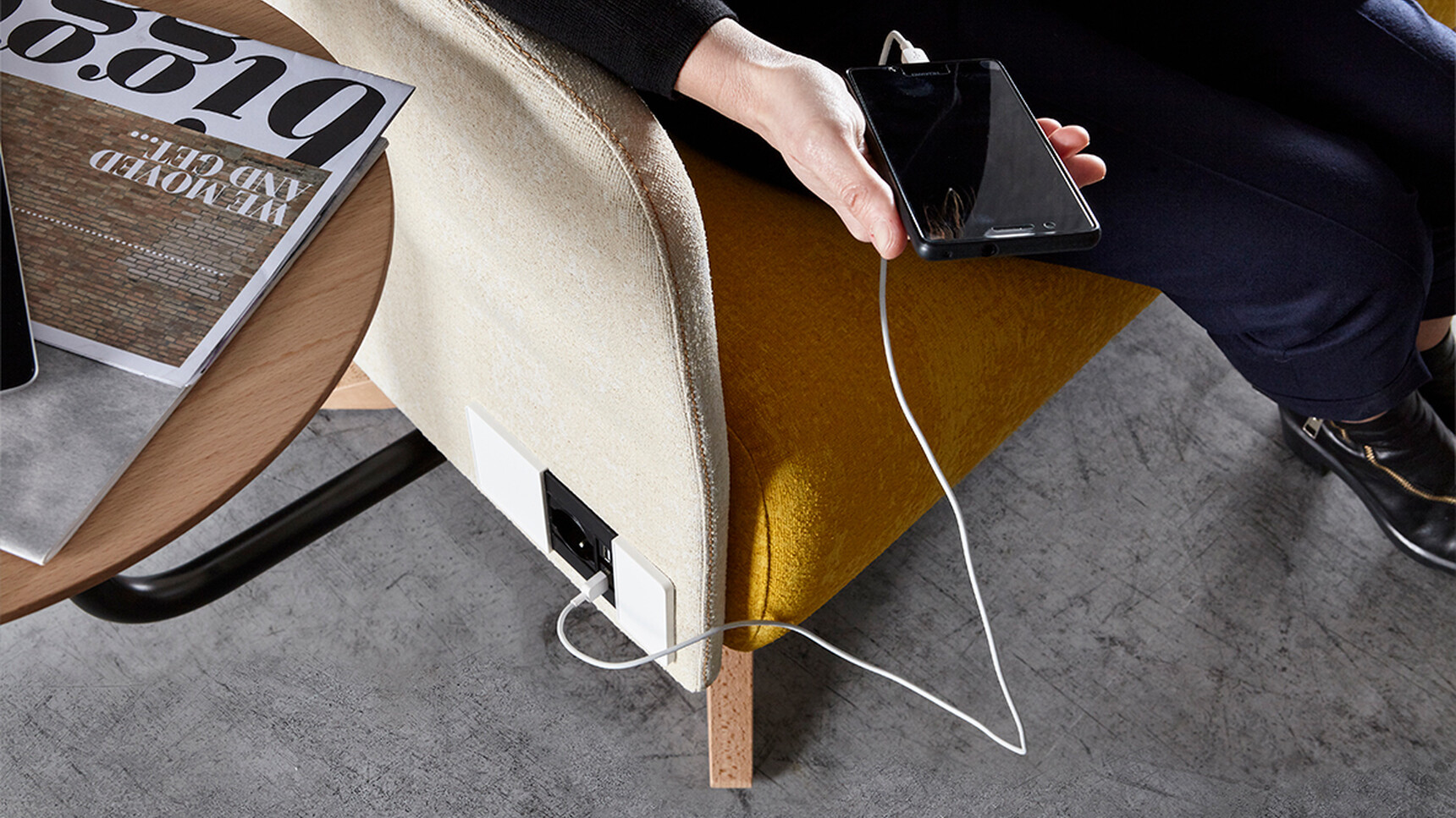 Sitland Cell 72 Armchair With Grey And Yellow Upholstery Detail Image