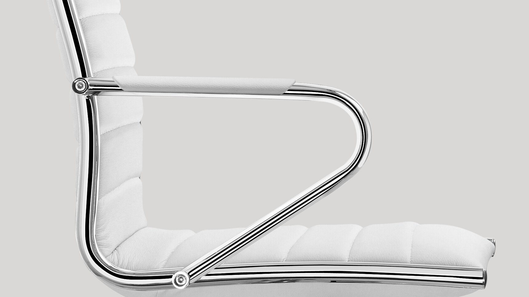 Classic High Back Office Chair With White Finish With Chrome Arms Detail Image