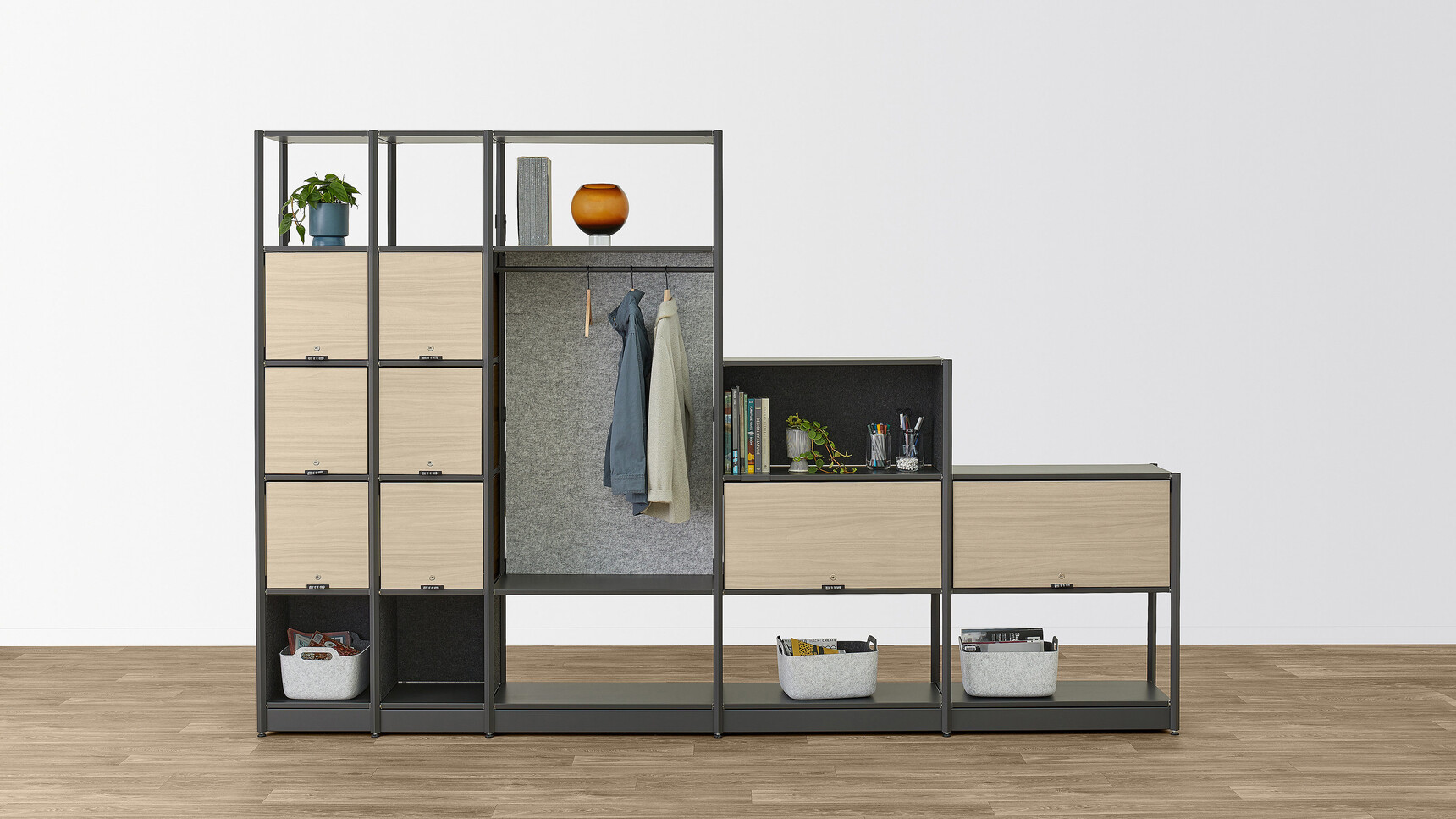 Steelcase Flex Active Frames Office Shelving With Black And Wood Finish Family Image