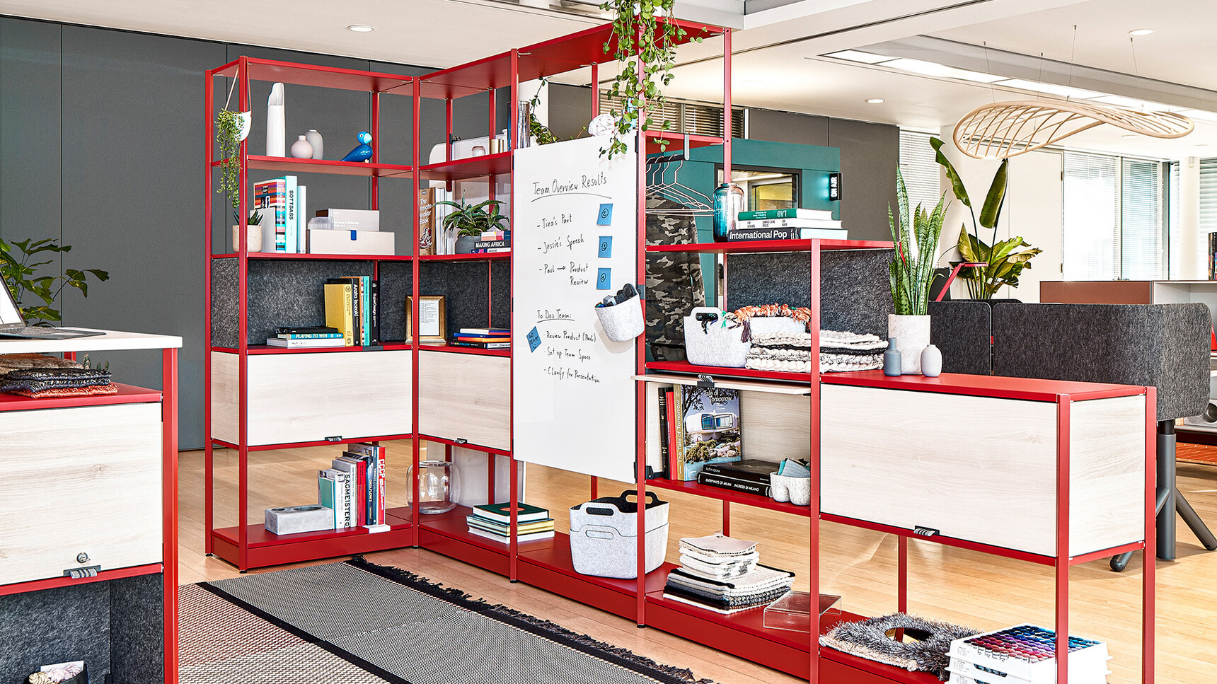 Steelcase Flex Active Frames Office Shelving With Red Finish In Office Environment Detail Image