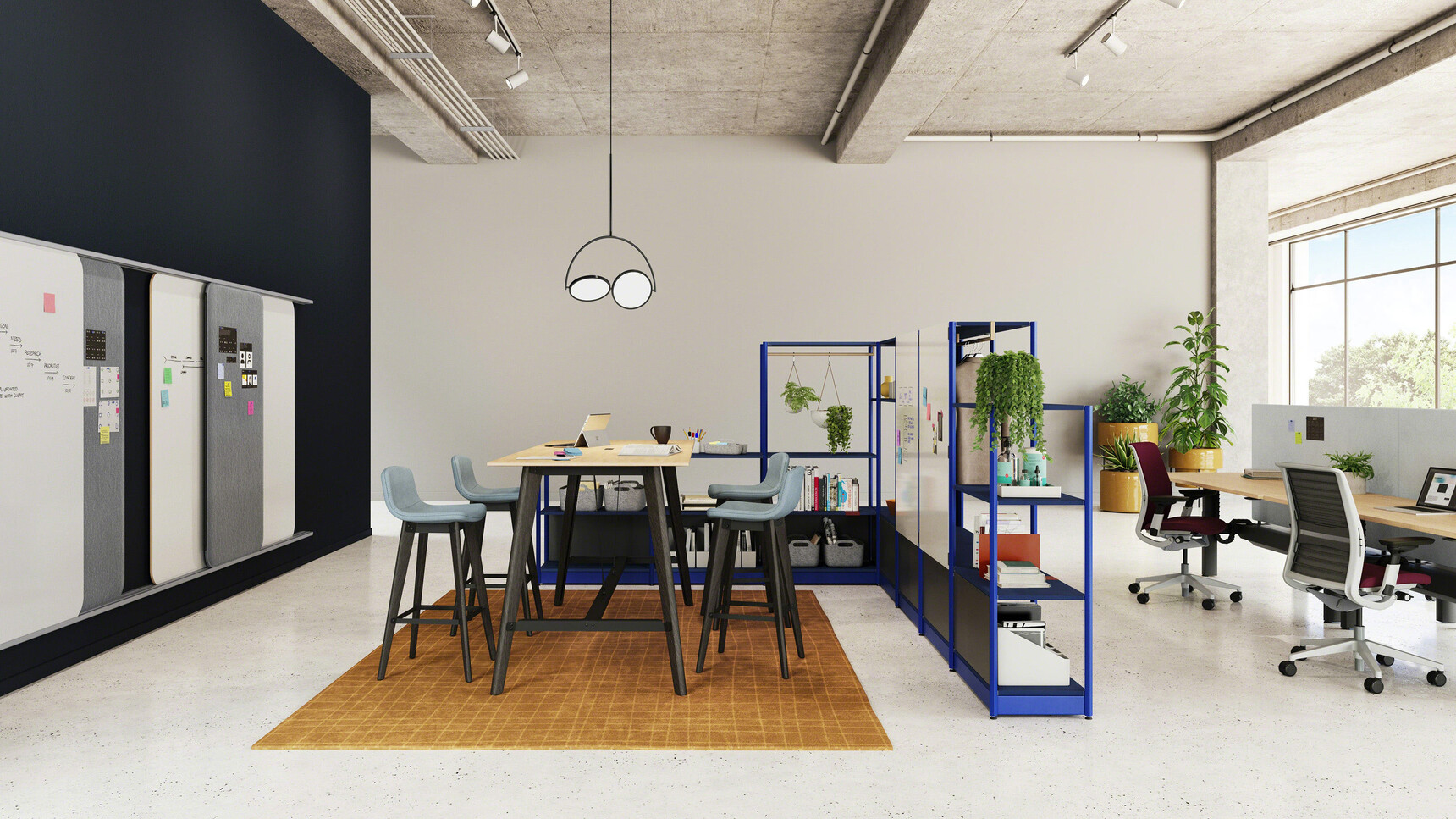 Steelcase Flex Active Frames Office Shelving With Blue Finish In Office Environment