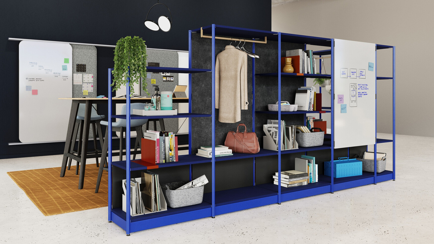 Steelcase Flex Active Frames Office Shelving With Blue Finish In Office Setting