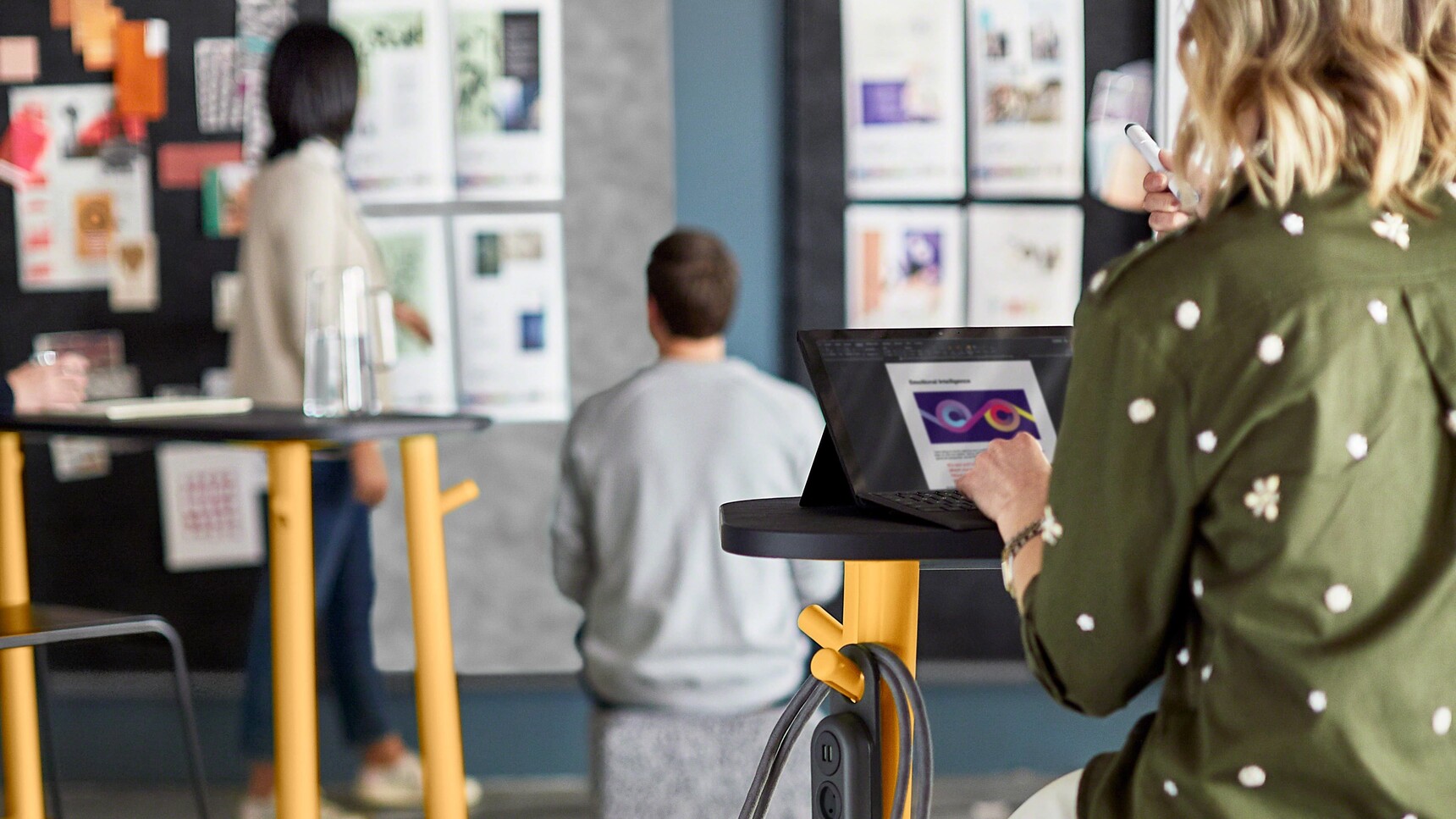 Steelcase Flex Tables With Black Tops And Yellow Legs Detail Image Of Table In Use