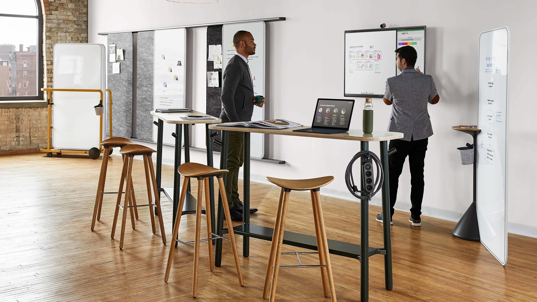 Steelcase Flex Tables With Wood Tables And Black Leg Finishes In Collaborative Area