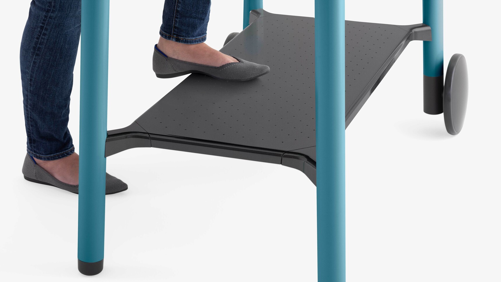 Steelcase Flex Table With Blue Legs And Wheels Detail Image