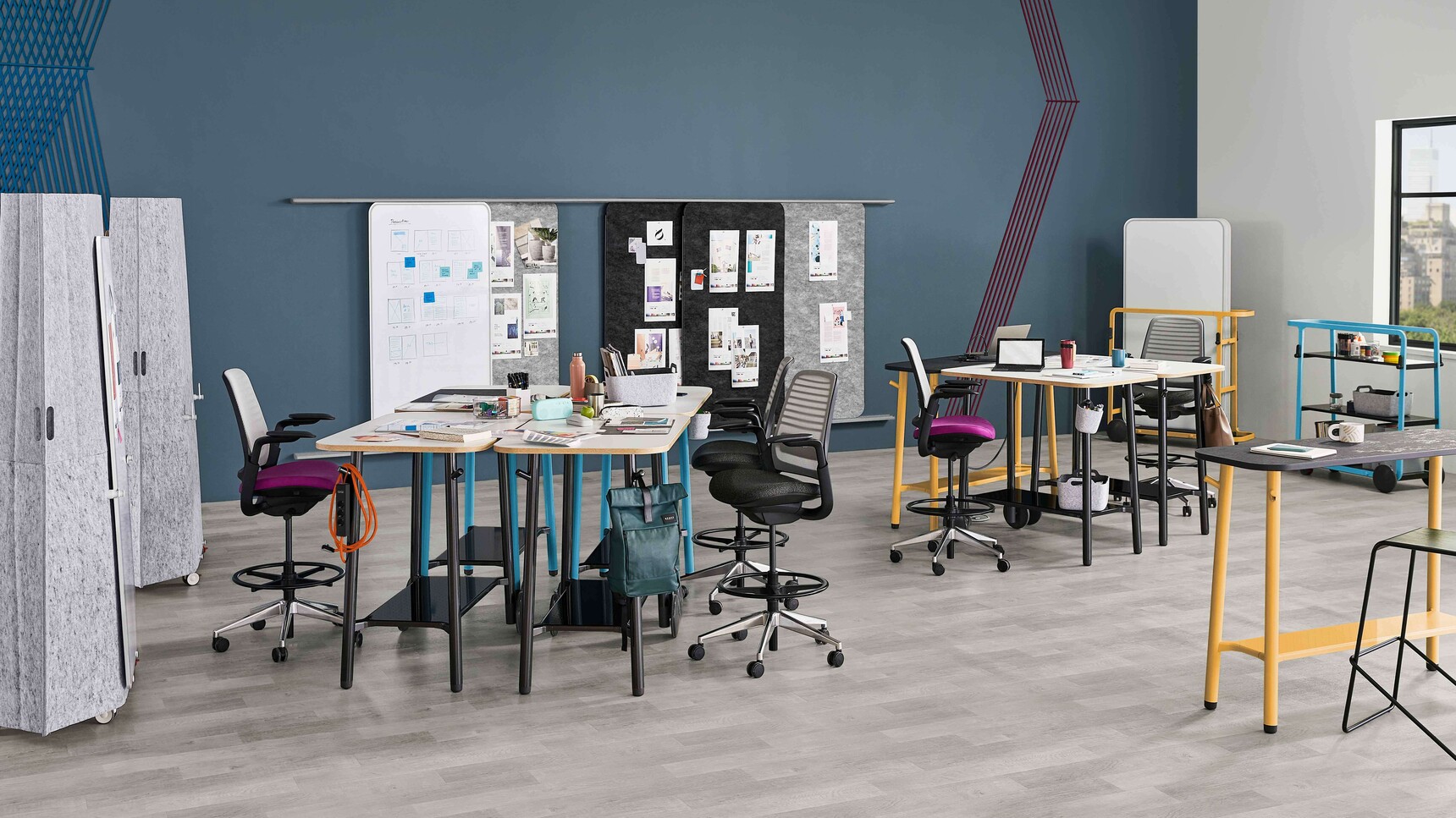 Steelcase Flex Tables With White Tables And Black Leg Finish With Series 1 Draughtsman Chairs At Table With White Boards And Acoustic Screens Family Image