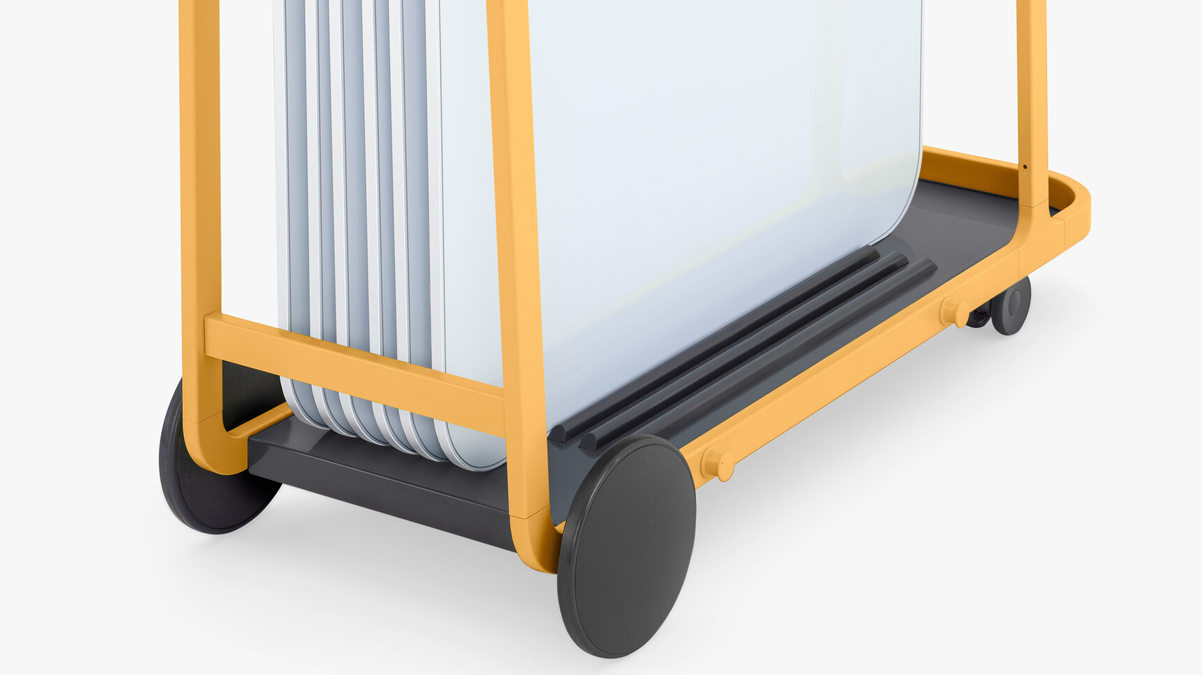 Steelcase Flex Board Cart With Yellow Finish And Black Wheels Detail Image