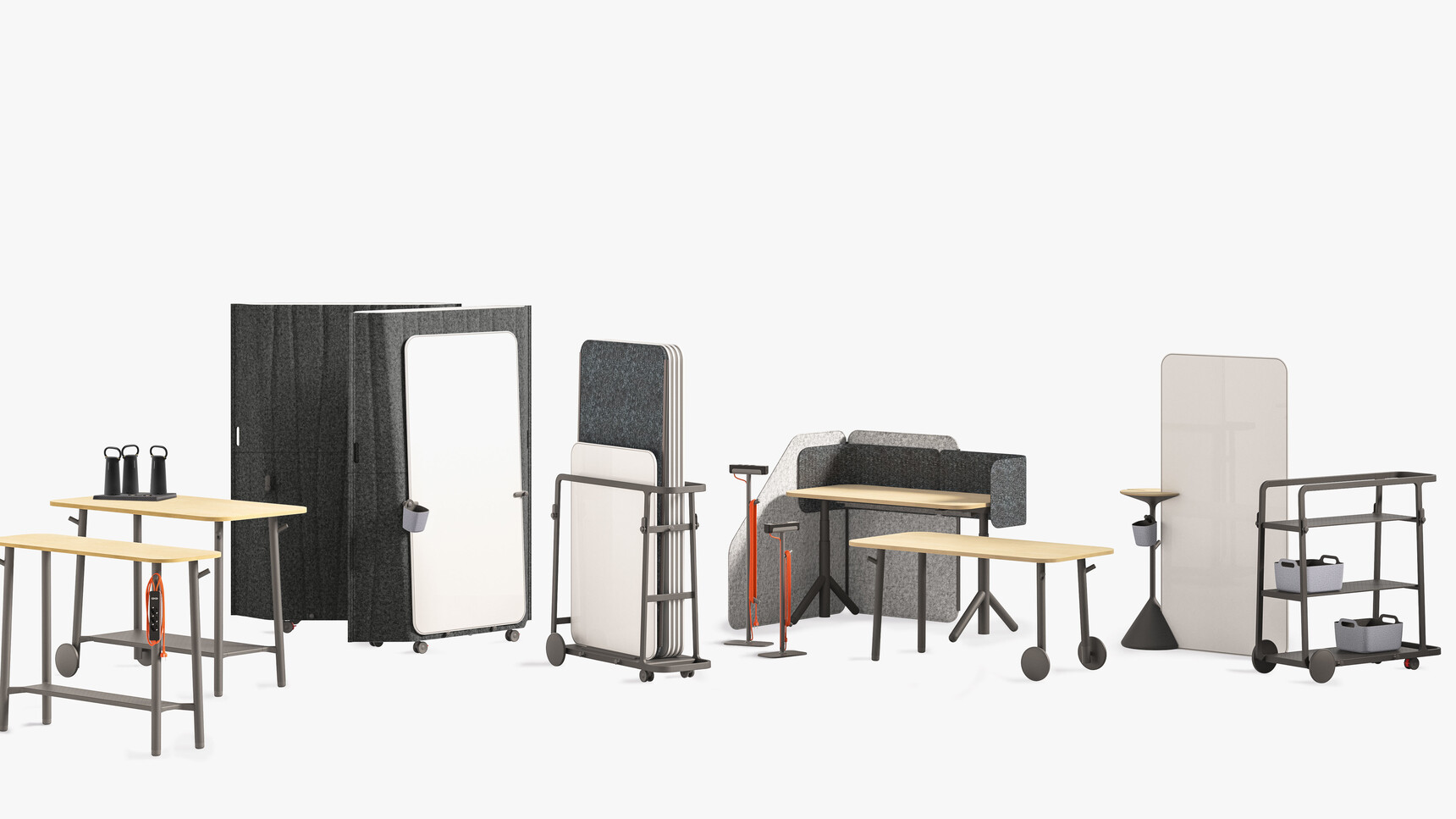 Steelcase Flex Collection With Board And Team Carts On White Background