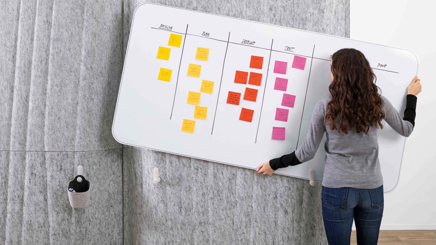 Steelcase Flex Acoustic Boundary With Grey Finish And Whiteboard Detail Image