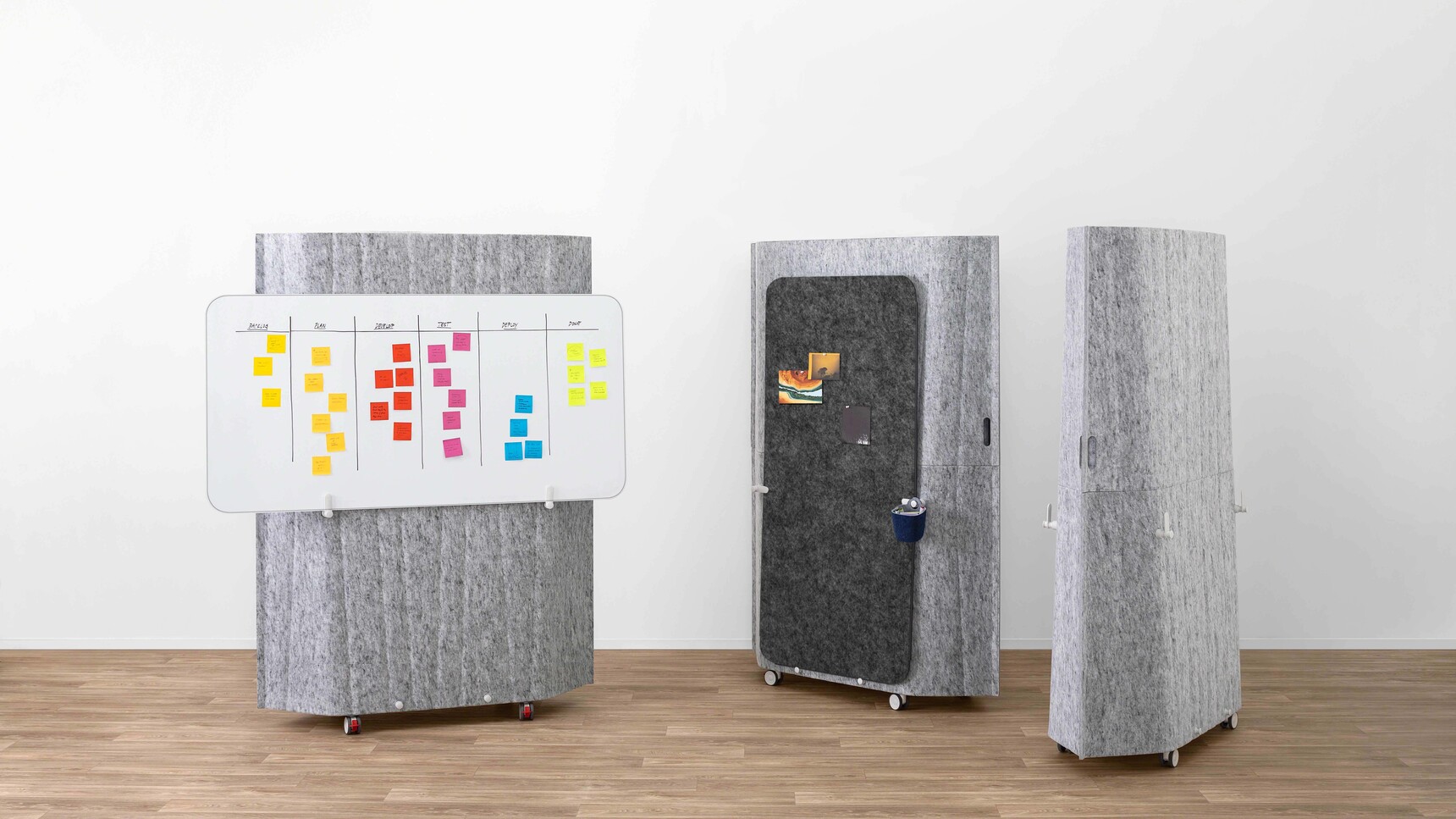 Three Steelcase Flex Acoustic Boundary With Grey Finish With Whiteboards Family Image