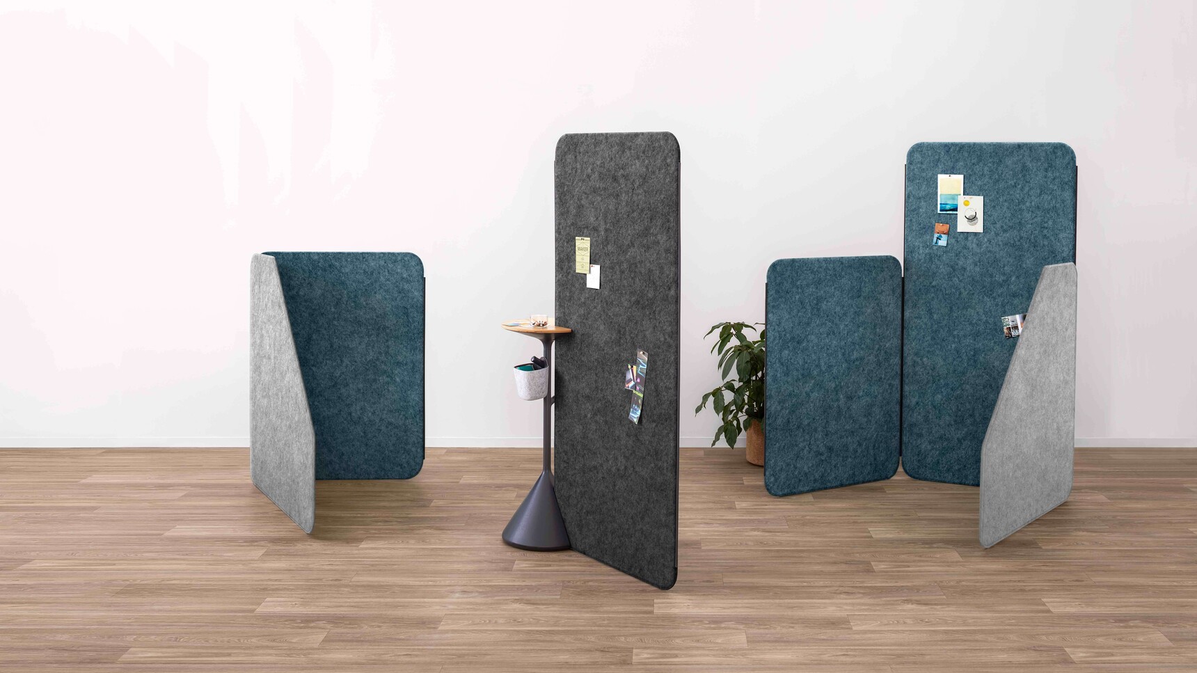 Steelcase Flex Freestanding Screens With Grey And Blue And Black Fabric Family Image