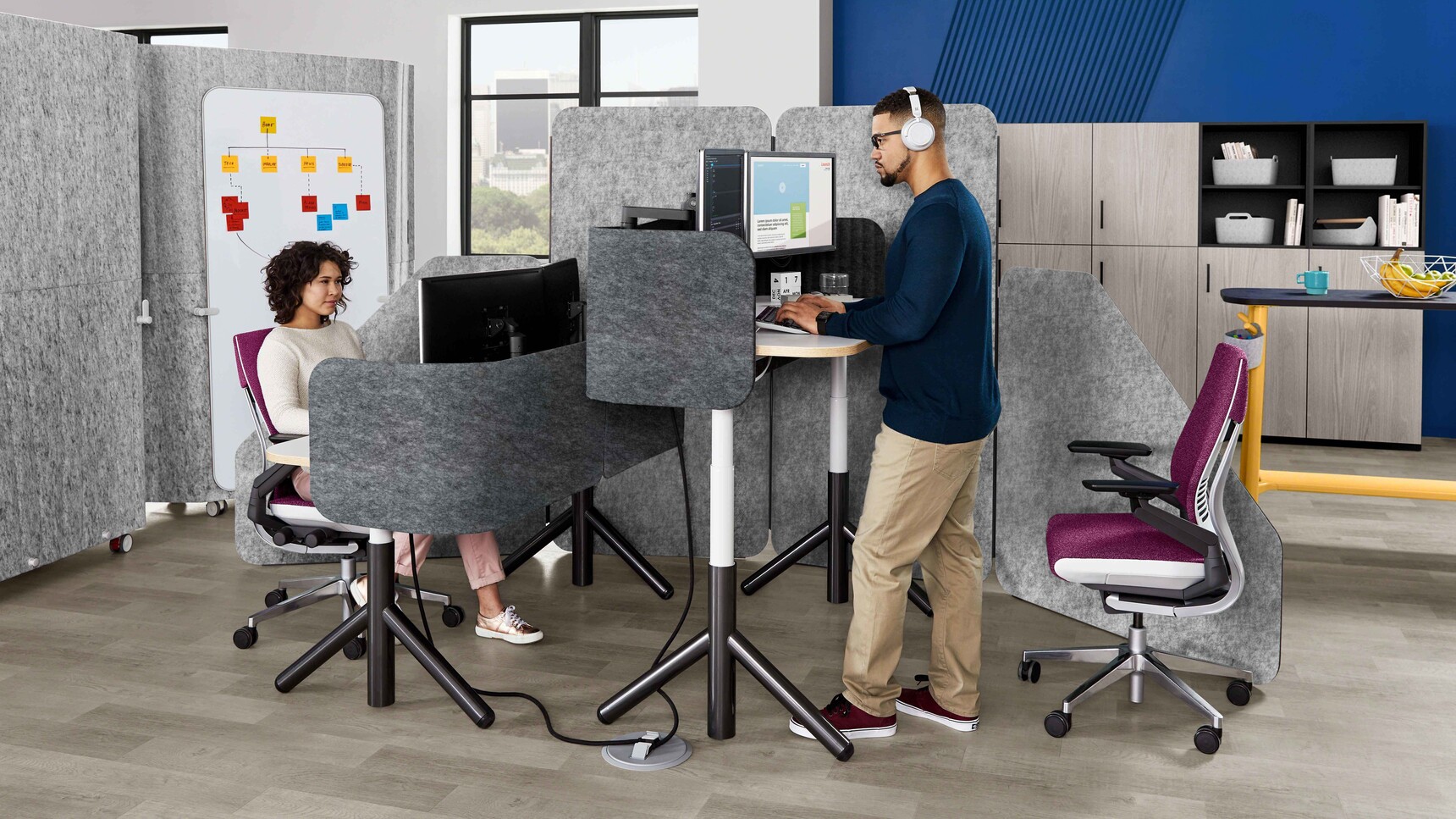 Steelcase Flex Whiteboard Solutions On Acoustic Boundary's Family Image With People At Desks