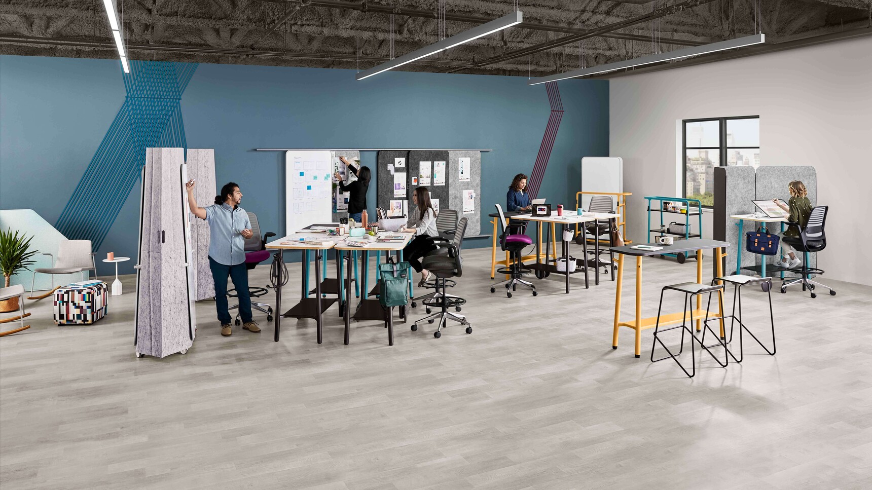 Steelcase Flex Collection Family Image Showing Acoustic Boundary And Flex Tables And Flex Whiteboard Solutions