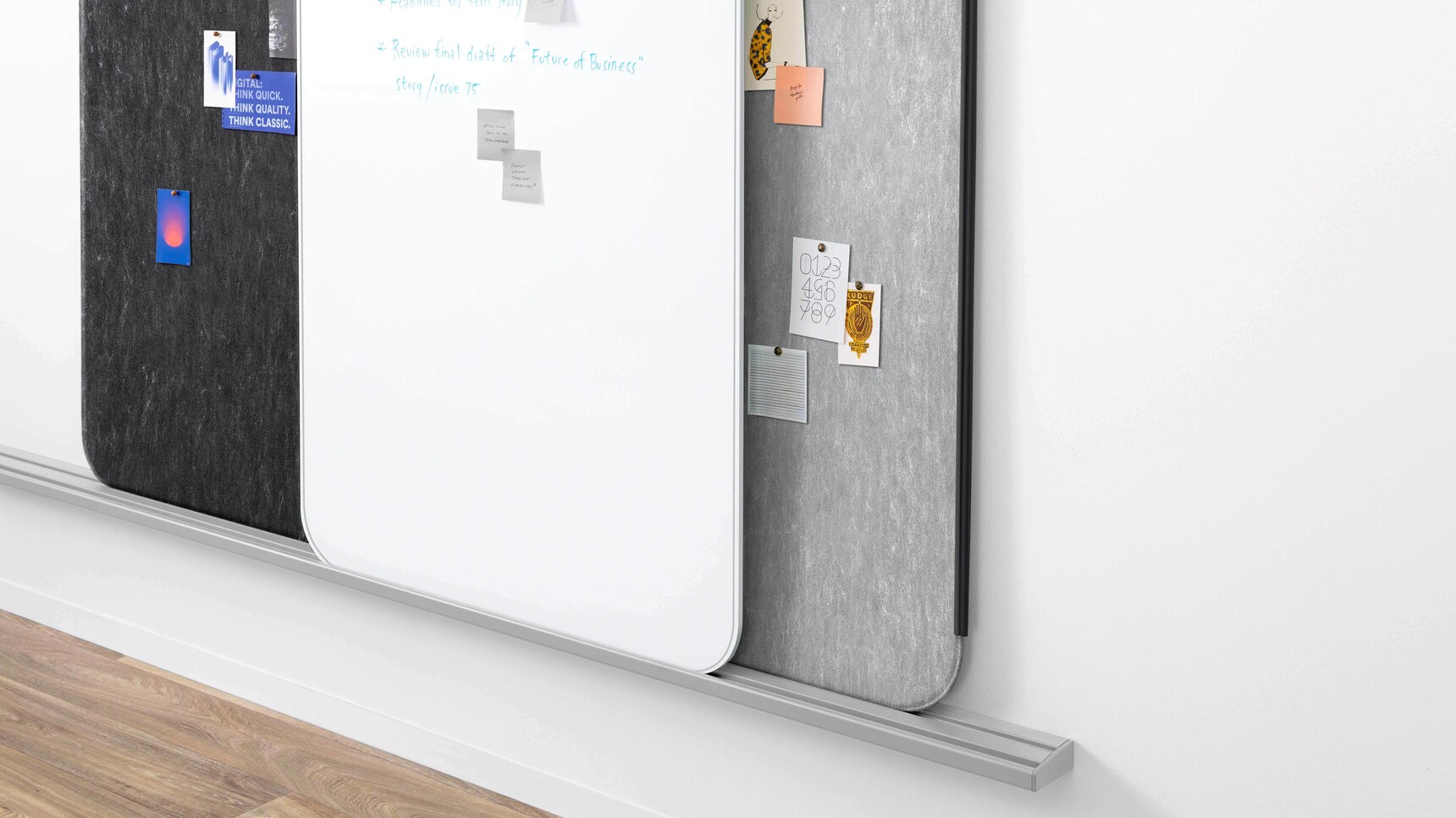 Steelcase Flex Whiteboard Solutions On Wall Rail With Acoustic Screens Detail Image