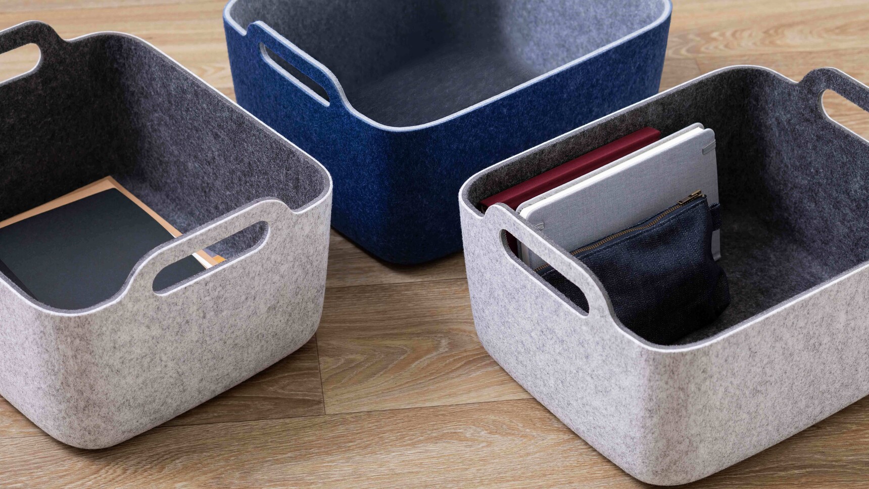 Steelcase Flex Baskets With Grey And Blue Fabric Detail Image