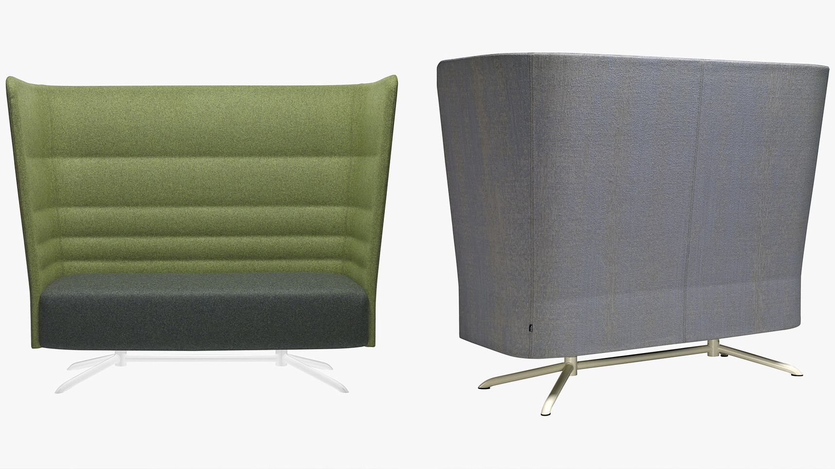 Sitland Cell 128 High Back Sofas With Metal Base In Two Different Finishes On White Background