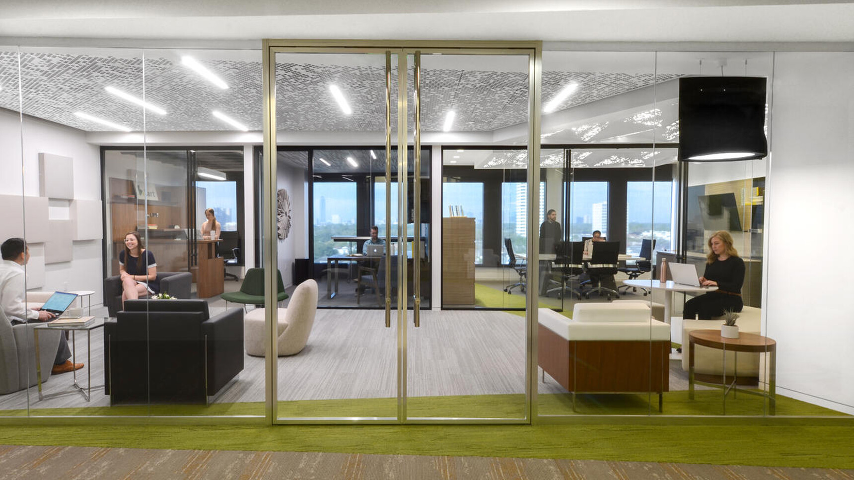 Buzzi Space BuzziBell LED Light In Black BuzziFelt Fabric In Office Setting