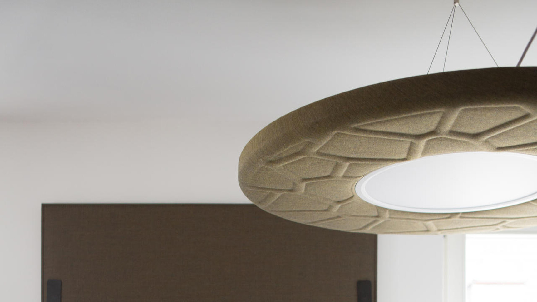 Buzzi Space BuzziMoon Round Acoustic Light With Grey Fabric Upholstery Detail Image