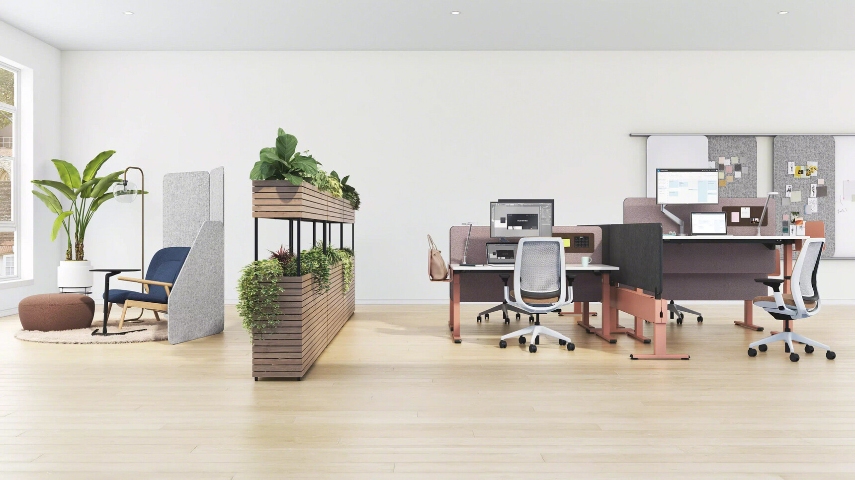 Steelcase Migration SE Height Adjustable Bench Desk Family Image In Office Environment