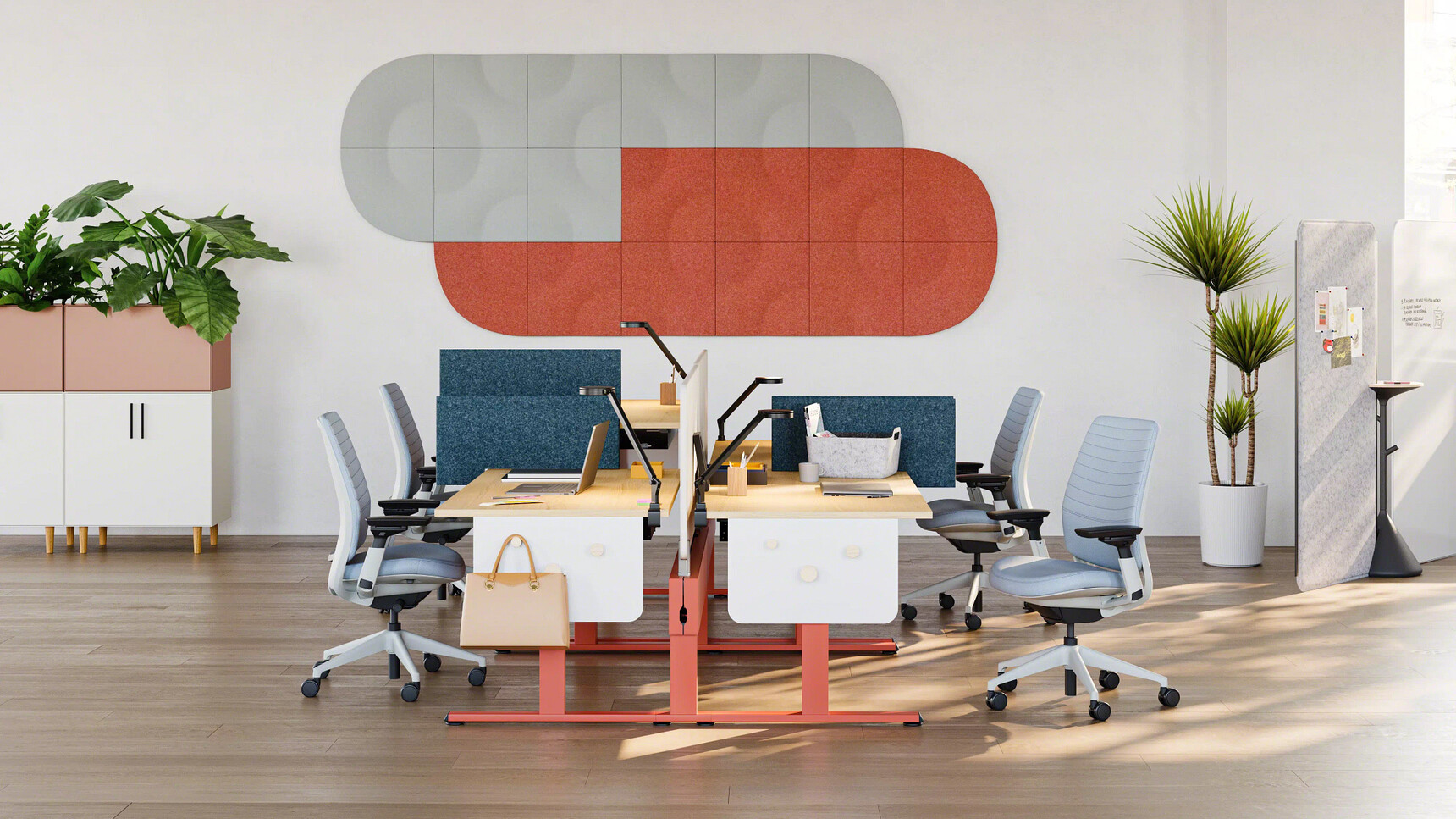 Steelcase Migration SE Height Adjustable Bench Desk Family Image In Office Setting