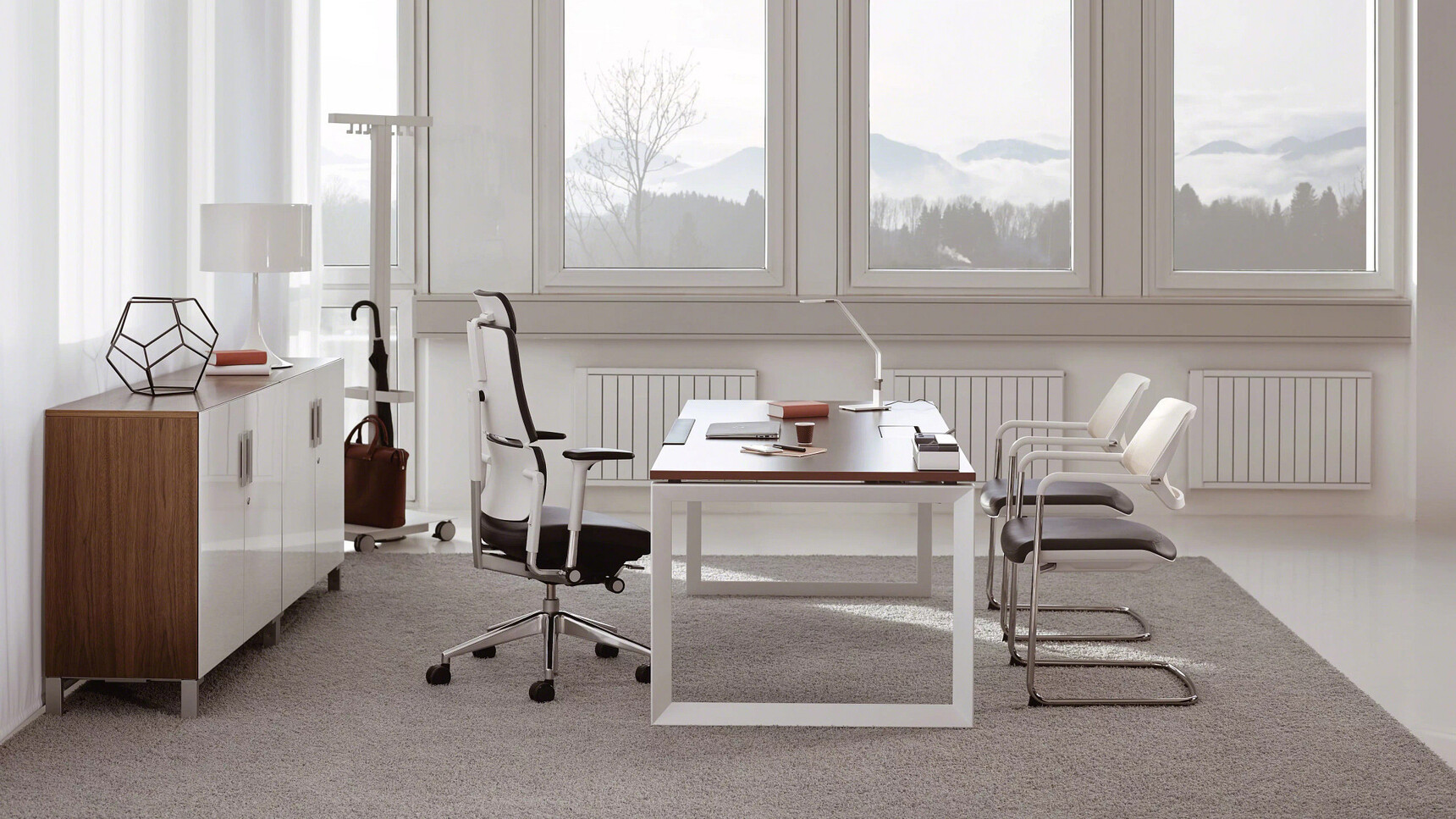 Steelcase Please Executive Leather Office Chair With Headrest Family Image In Office Setting