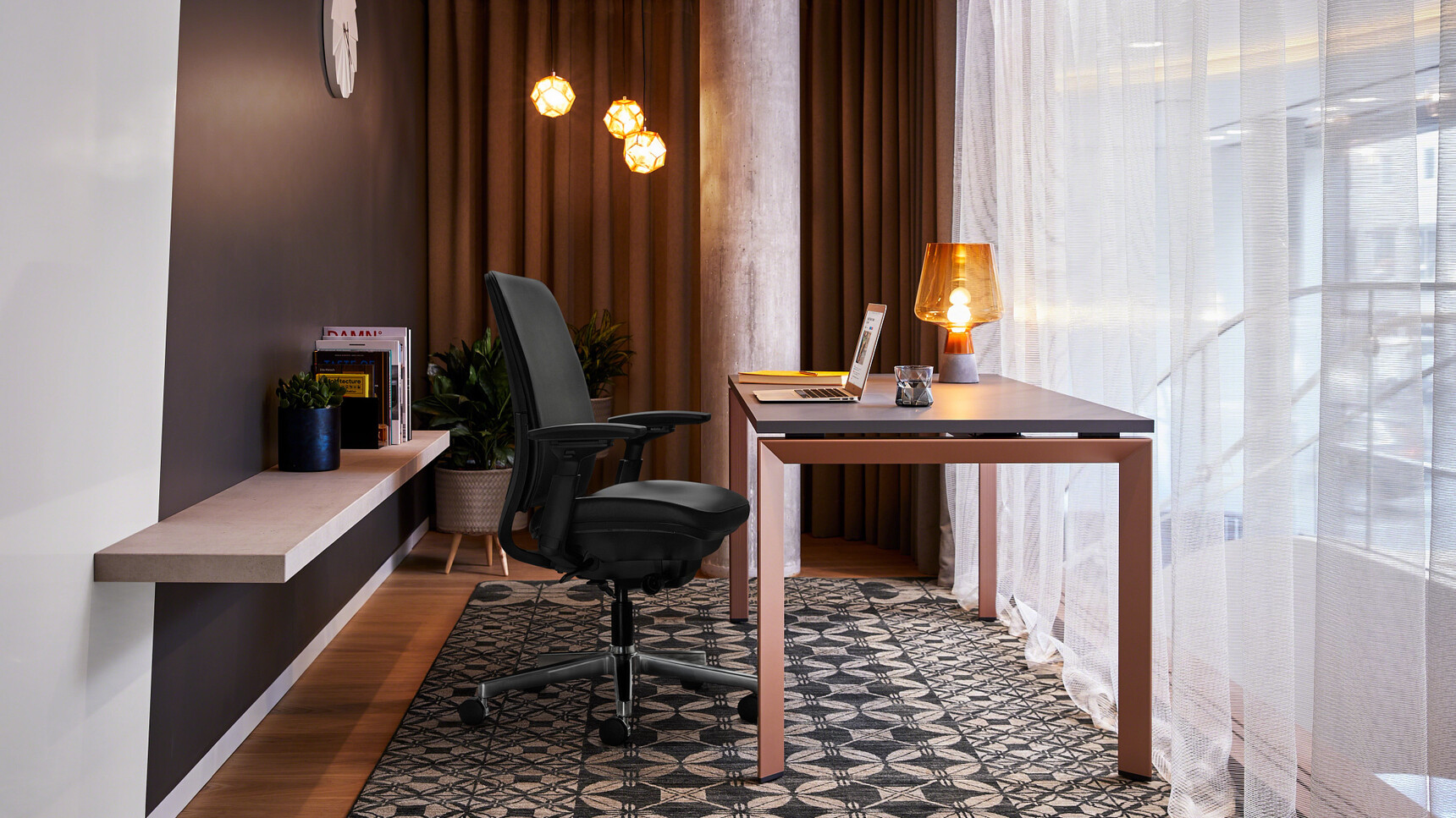 Steelcase Amia Office Task Chair With Black Upholstery At Desk In Private Office Area