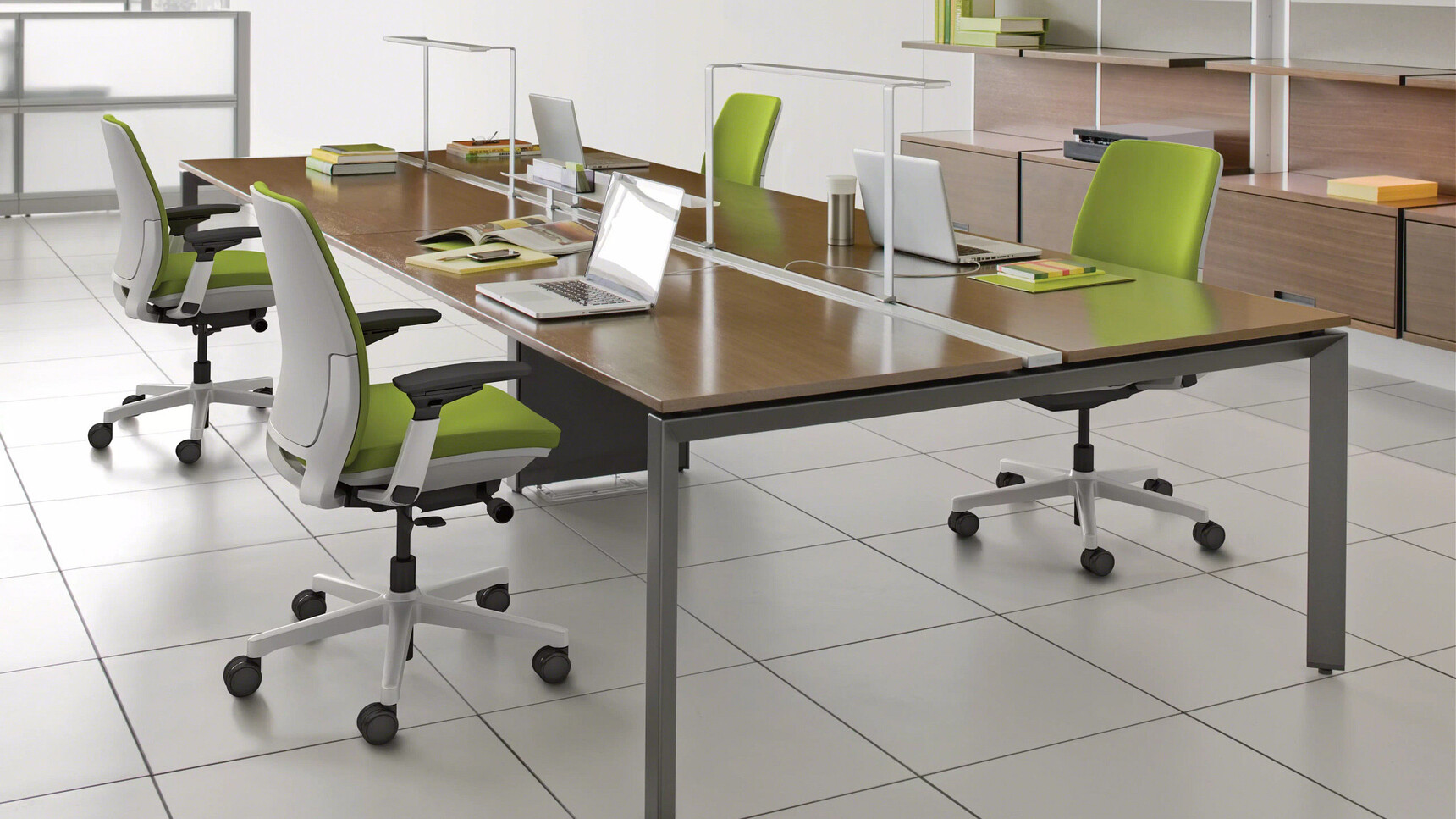 Steelcase Amia Platinum Office Task Chairs At Table In Office Setting