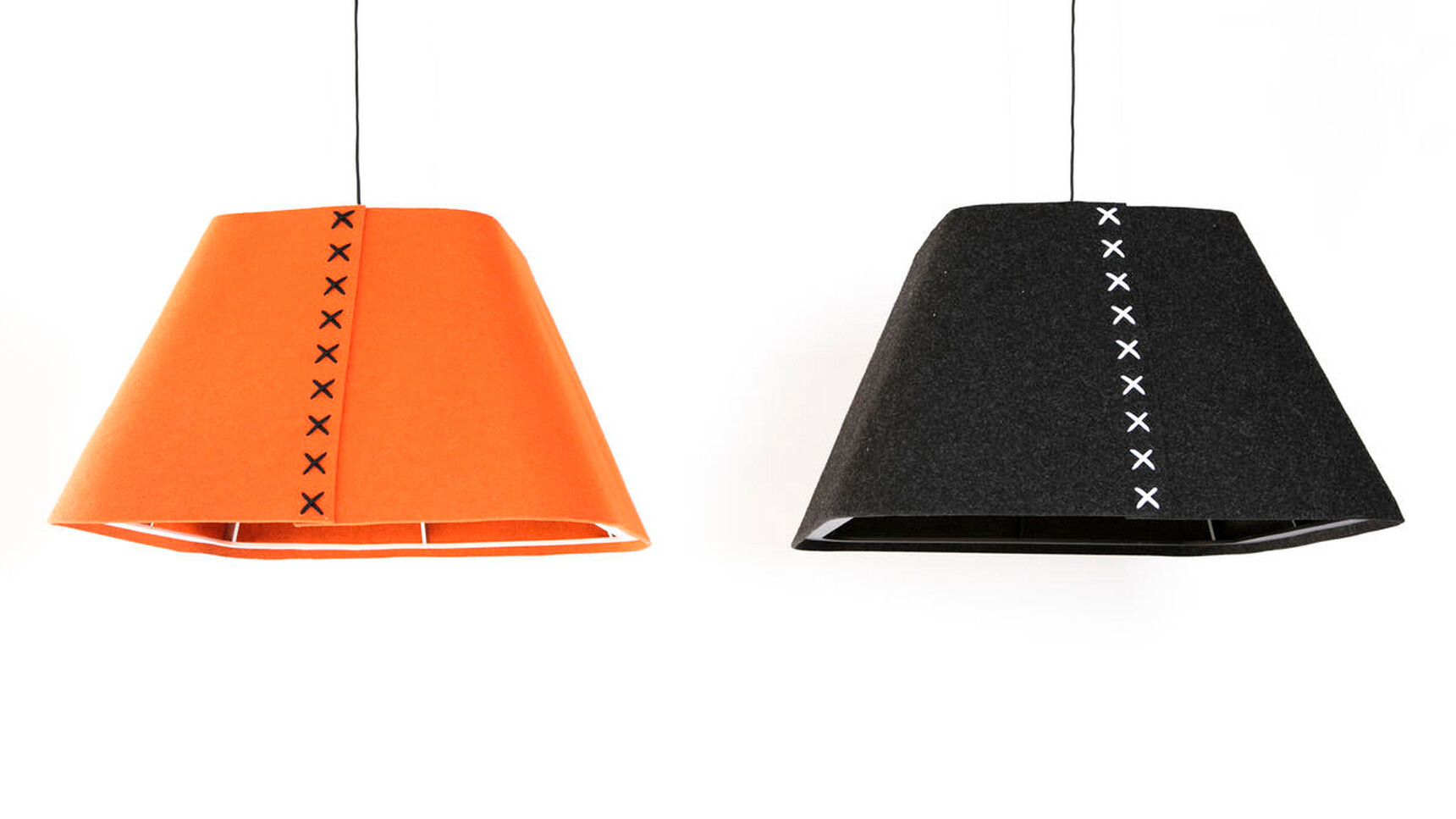 Two Buzzi Space BuzziShade Square Lights In Orange And Black Upholstery Family Image On White Background