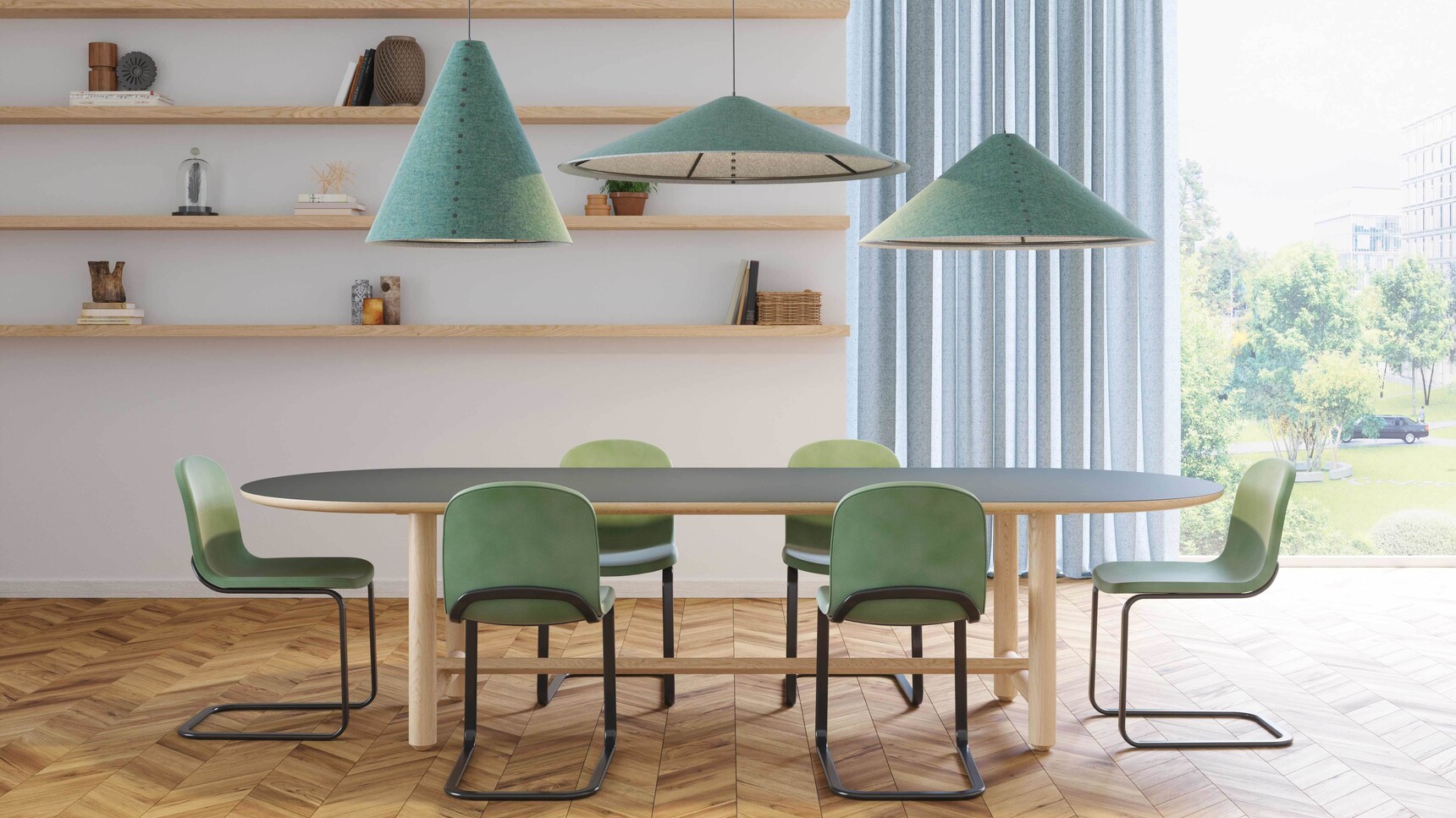 Buzzi Space BuzziCones In Green Upholstery In Family Setting