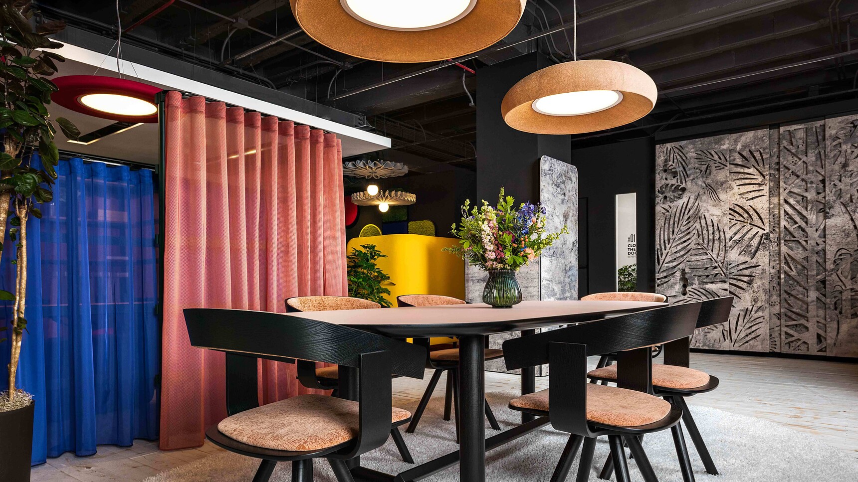 Buzzi Space BuzziDome LED Light With Brown Upholstery In Office Setting