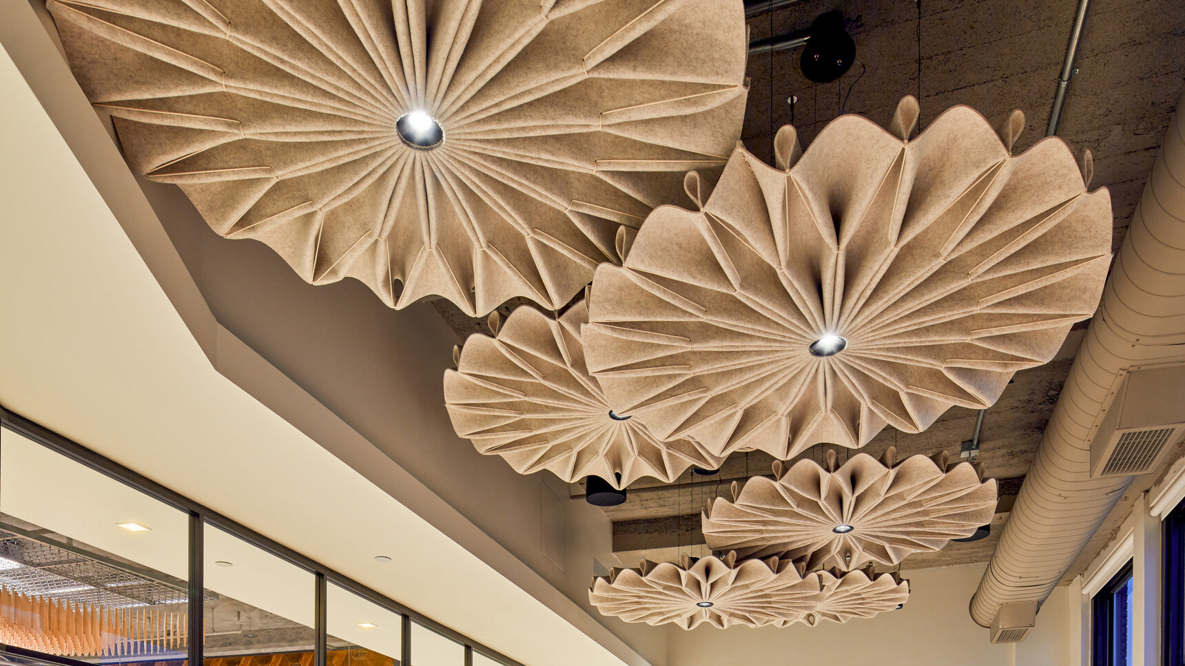 Buzzi Space BuzziPleat LED Ripples In Light Brown Finish In Office Setting