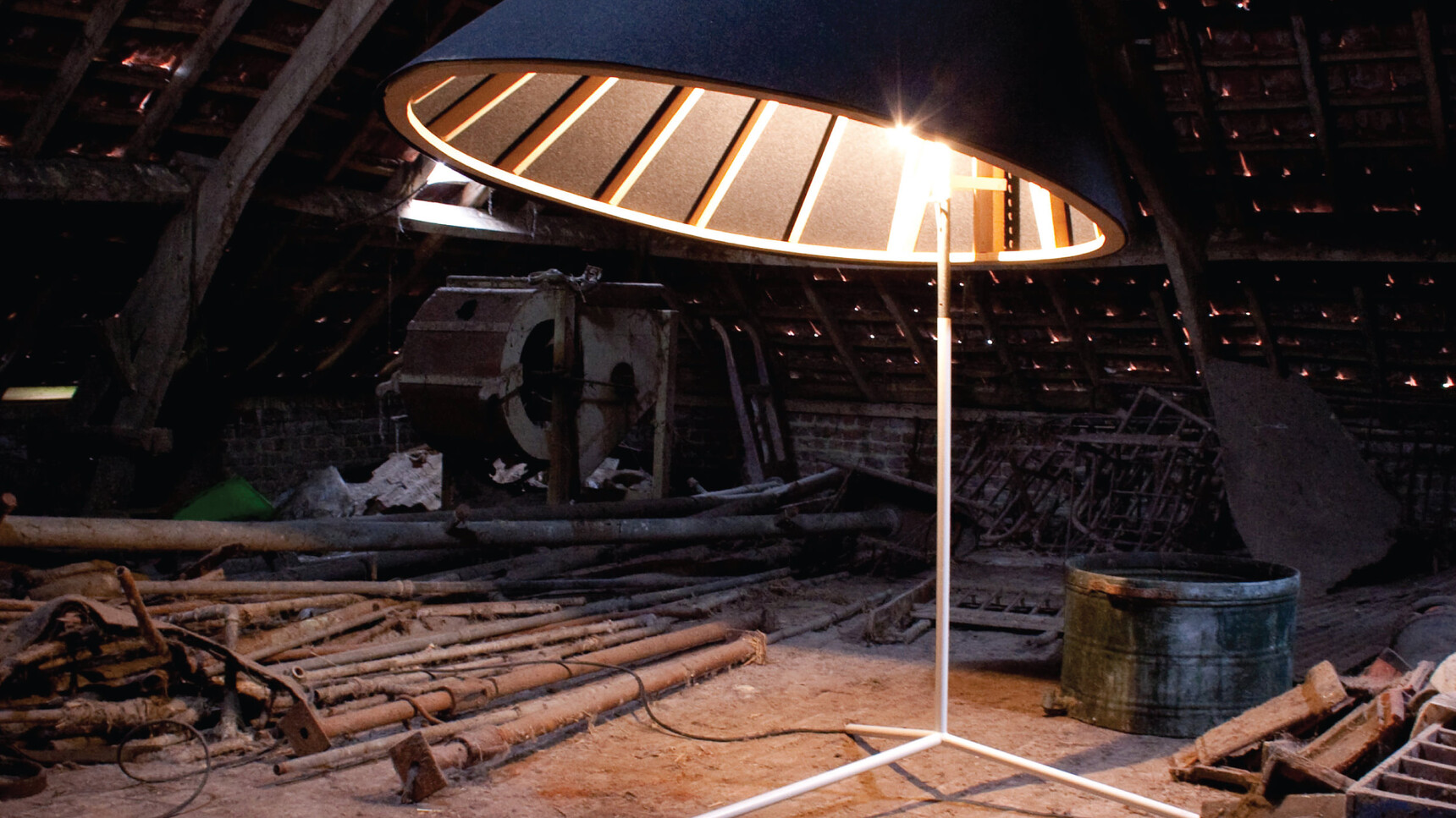 Buzzi Space BuzziShade Floor Standing Lamp With Blue Shade And White Frame Detail Image In Industrial Setting