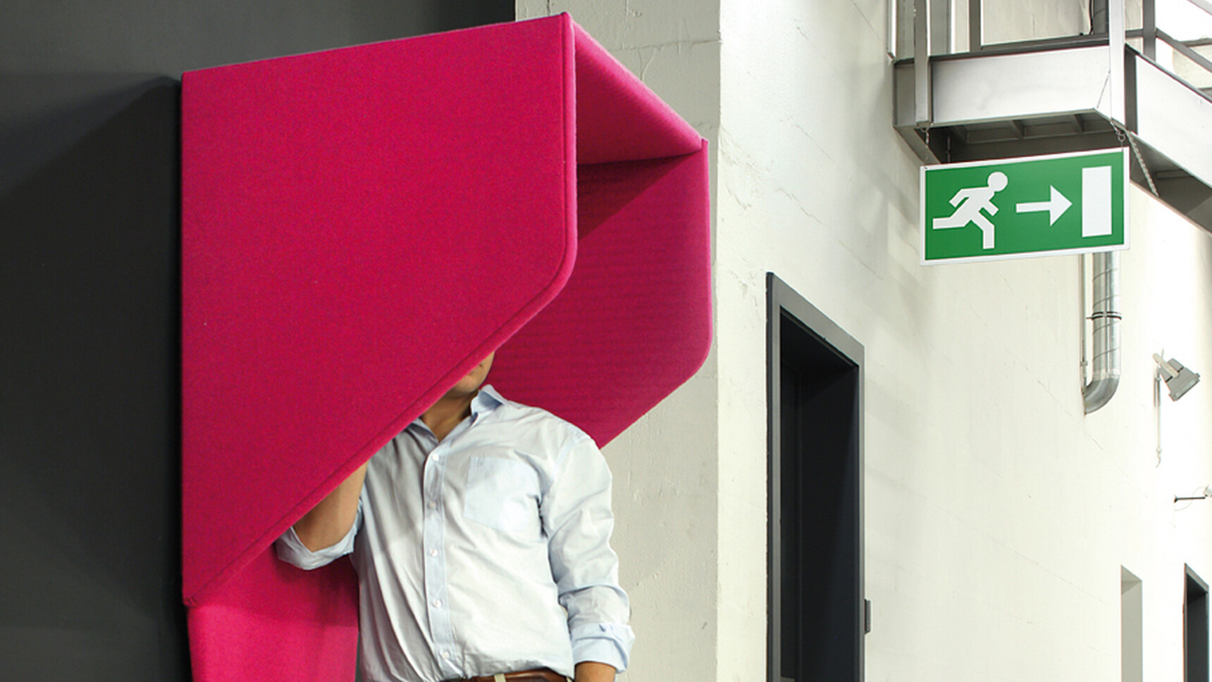 Buzzi Space BuzziHood Acoustic Element In Pink Upholstery Detail Image