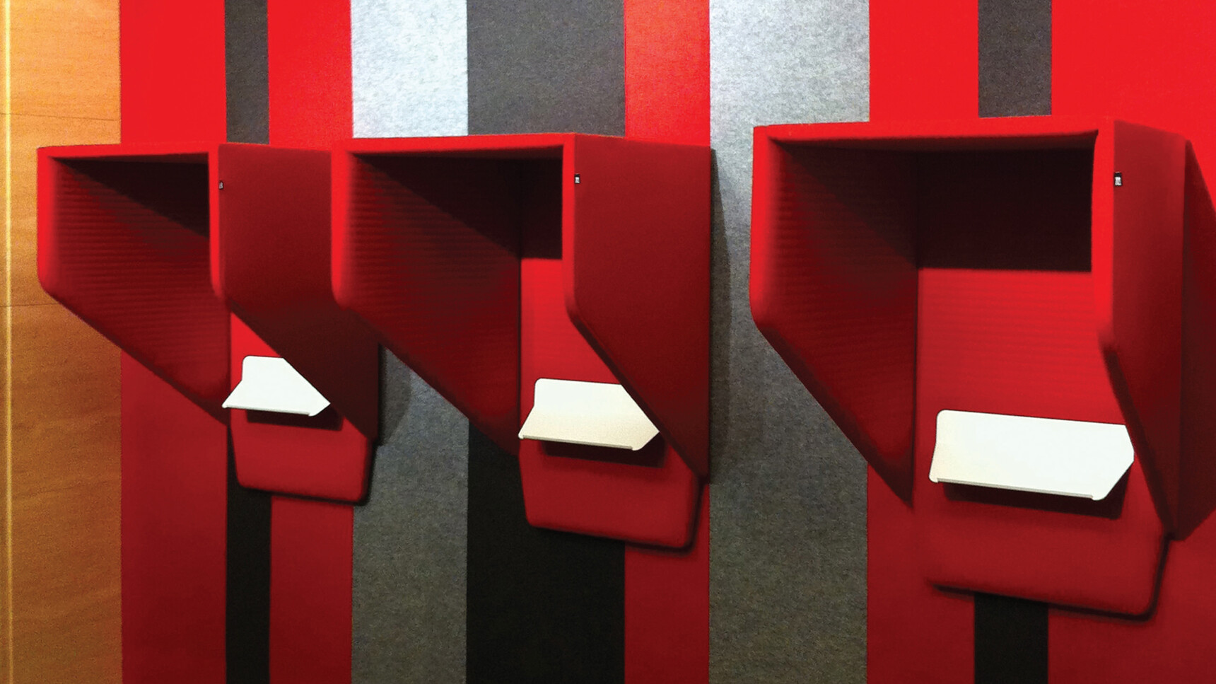 Three Buzzi Space BuzziHood Acoustic Elements In Red Upholstery