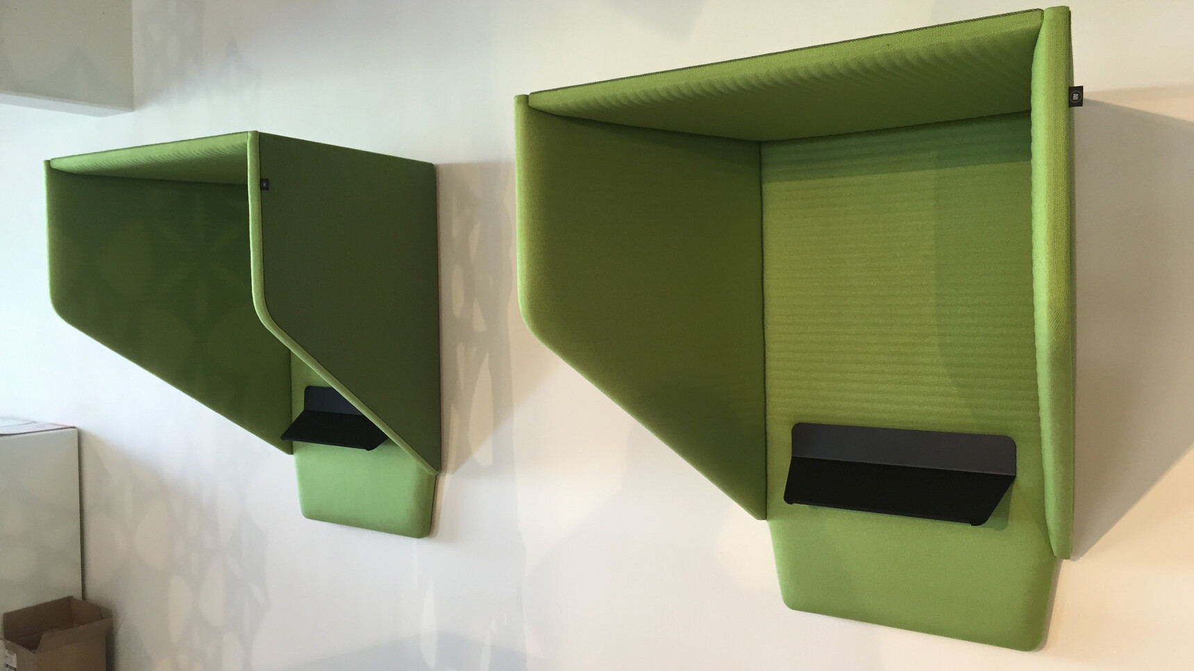 Two Green Buzzi Space BuzziHood Acoustic Elements Detail Image