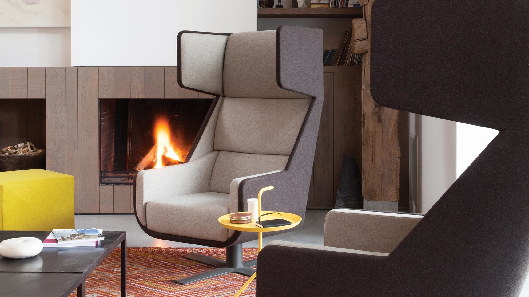 Two Buzzi Space BuzziMe Lounge Chair In White And Dark Brown Upholstery Detail Image