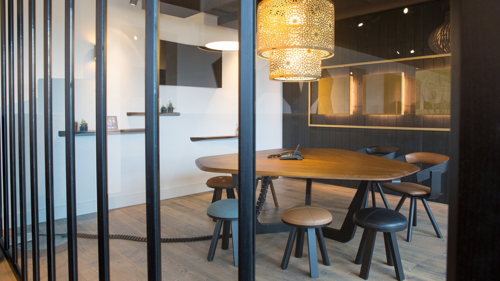 Buzzi Space BuzziMilk Stools With Black Frame At Table Family Image