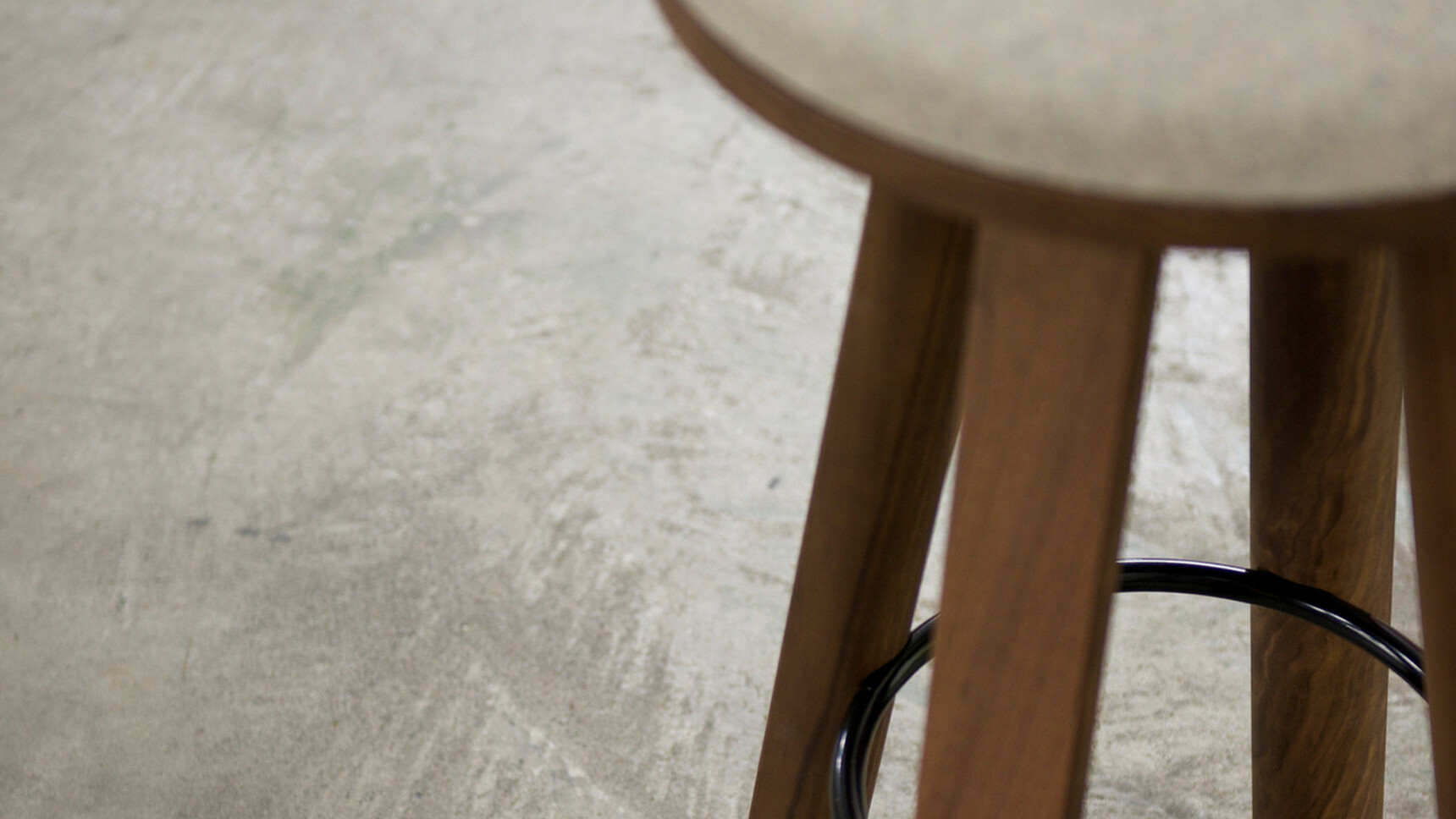 Buzzi Space BuzziMilk Bar Stool With Dark Wood Finish And Grey Upholstery Fabric Detail Image